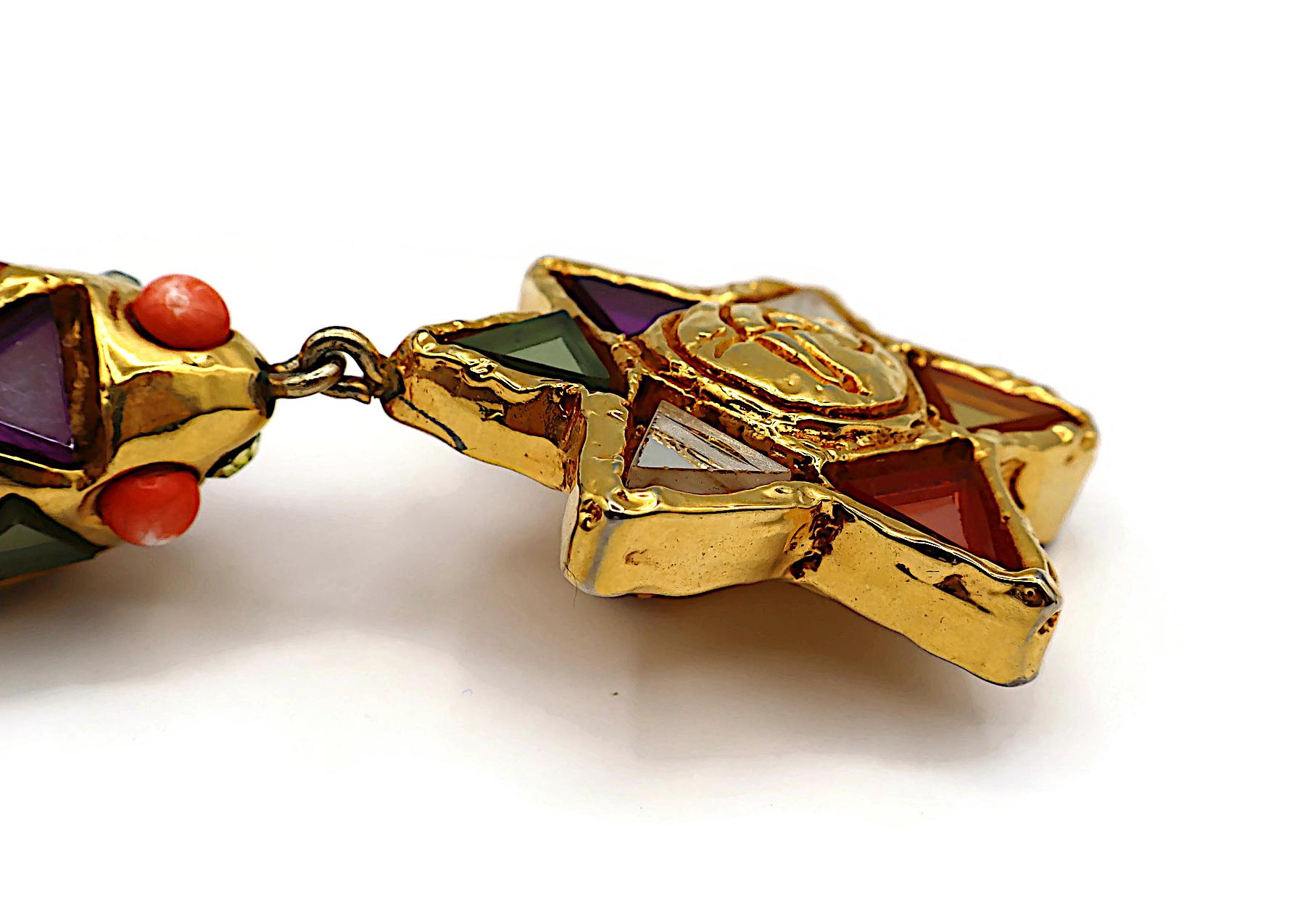 CHRISTIAN LACROIX Pendientes Colgantes Masivos Vintage Tono Oro Espejado en venta 9