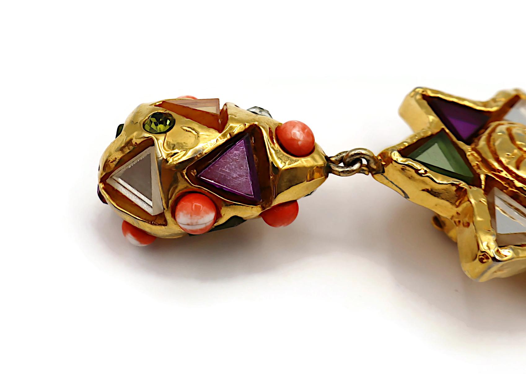 CHRISTIAN LACROIX Pendientes Colgantes Masivos Vintage Tono Oro Espejado en venta 10