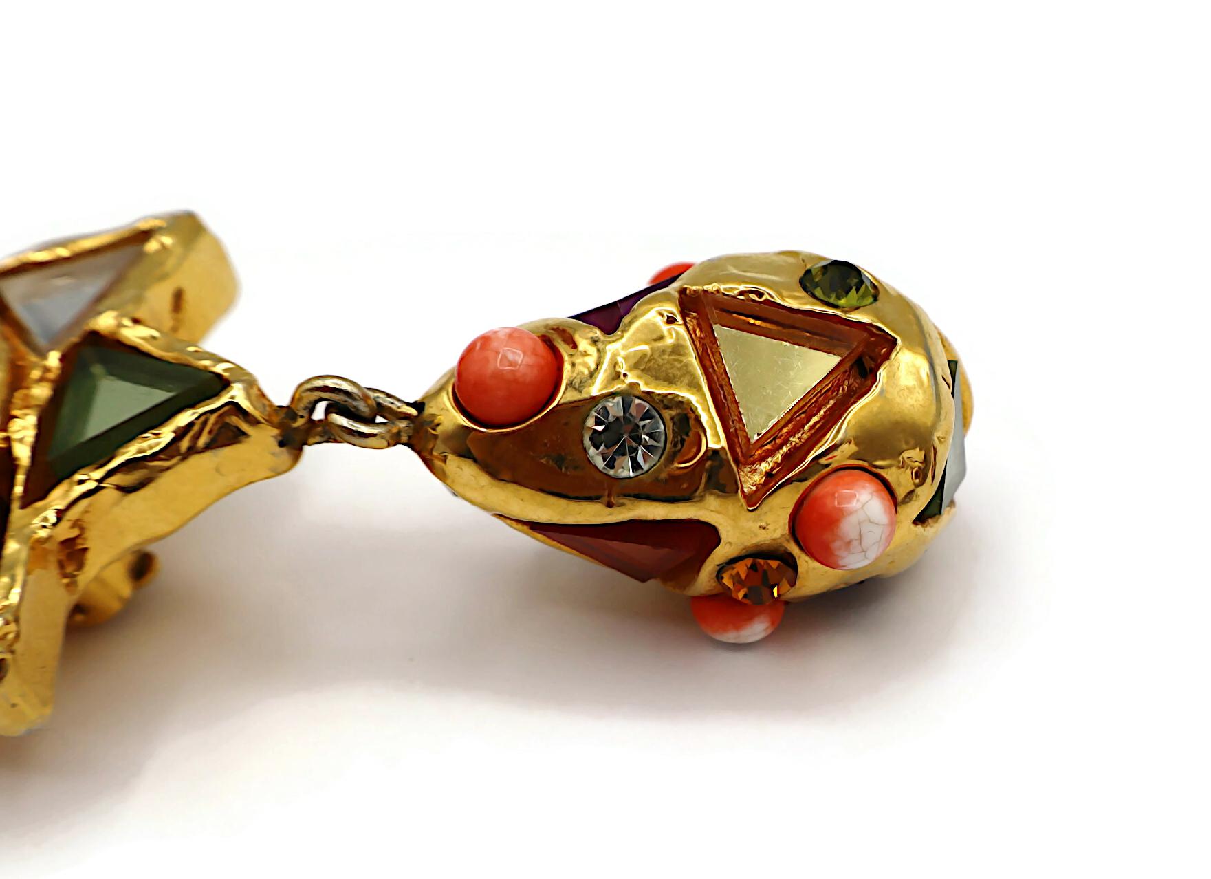 CHRISTIAN LACROIX Pendientes Colgantes Masivos Vintage Tono Oro Espejado en venta 11