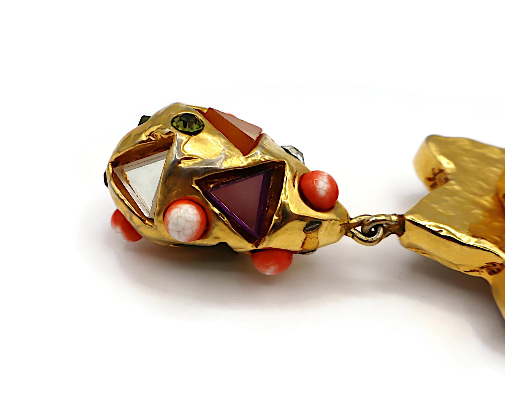 CHRISTIAN LACROIX Pendientes Colgantes Masivos Vintage Tono Oro Espejado en venta 12