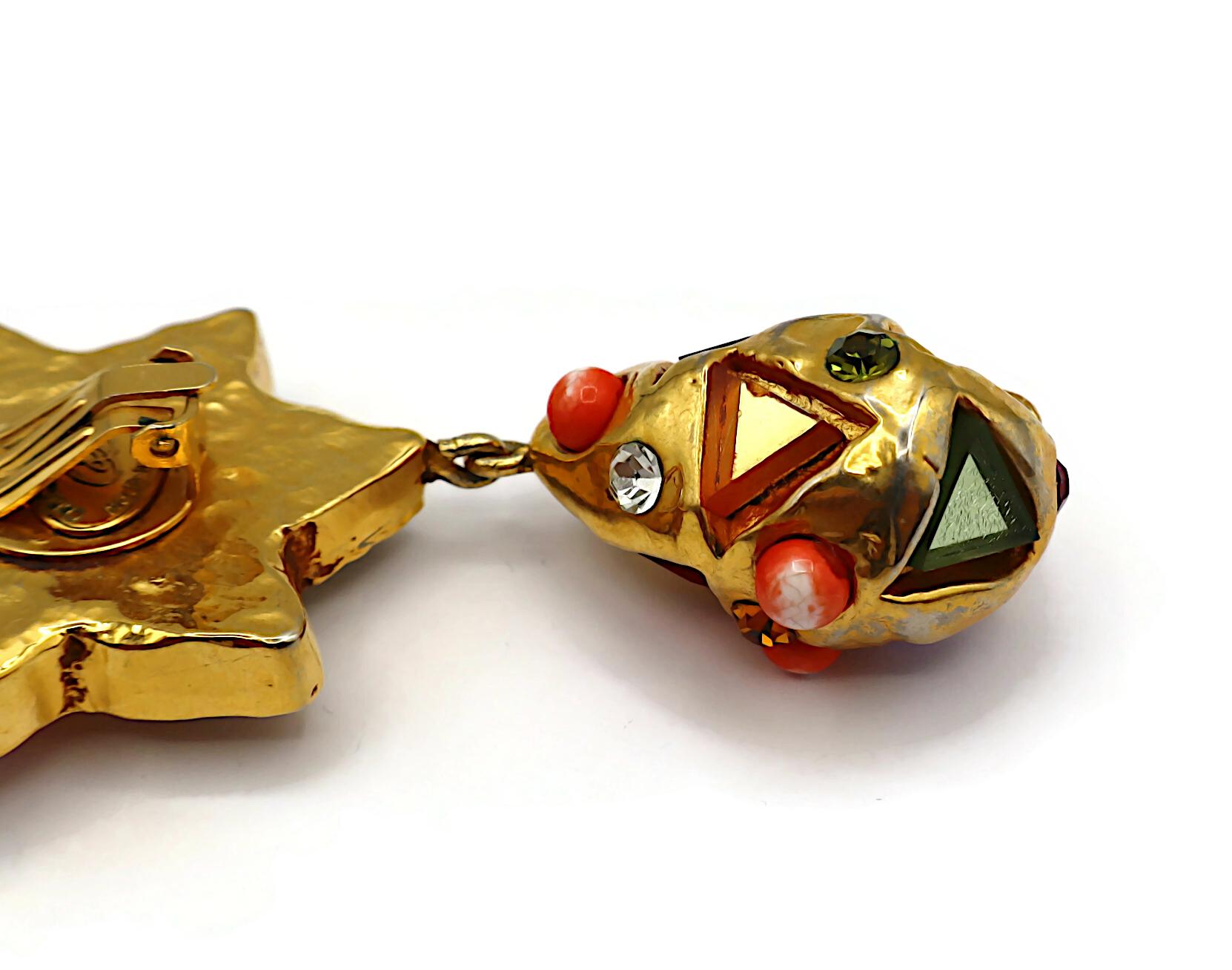 CHRISTIAN LACROIX Pendientes Colgantes Masivos Vintage Tono Oro Espejado en venta 14
