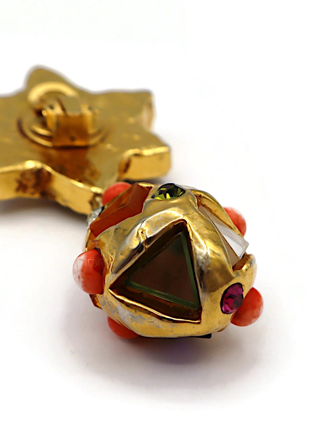CHRISTIAN LACROIX Pendientes Colgantes Masivos Vintage Tono Oro Espejado en venta 15