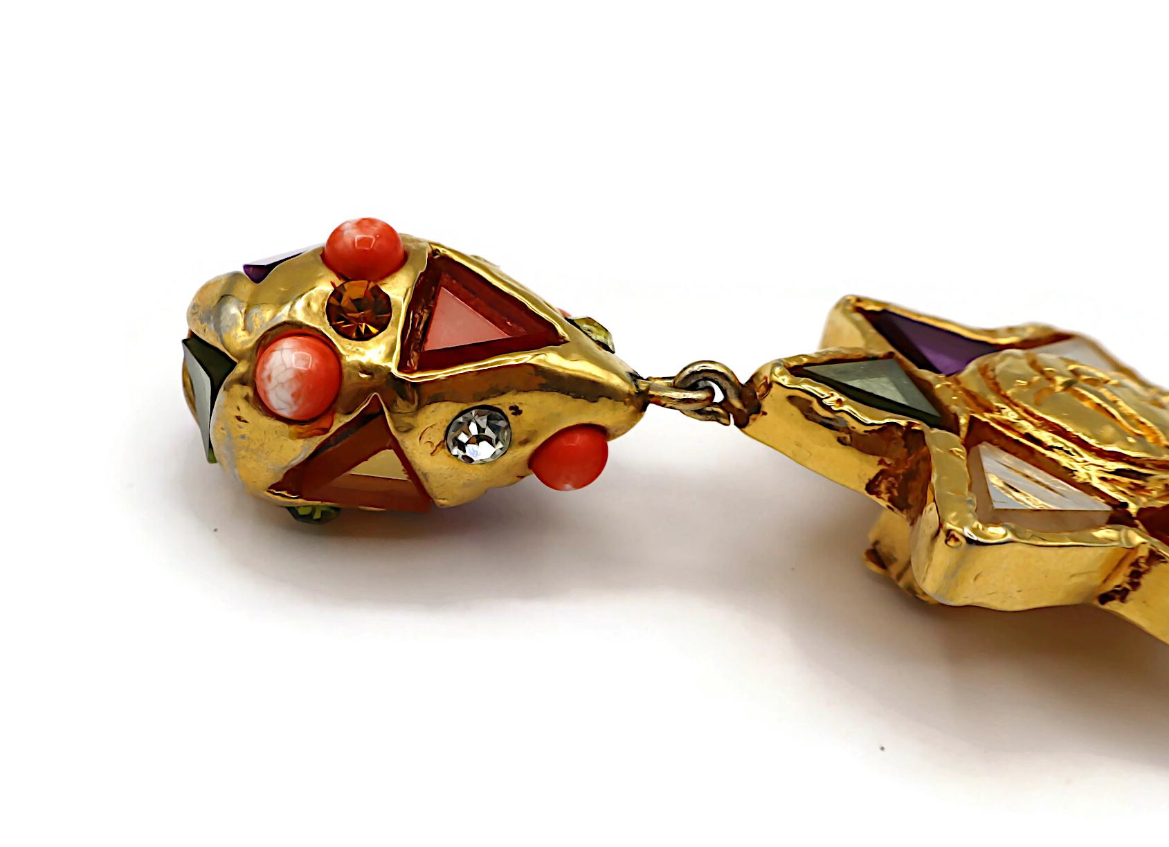 CHRISTIAN LACROIX Pendientes Colgantes Masivos Vintage Tono Oro Espejado en venta 16