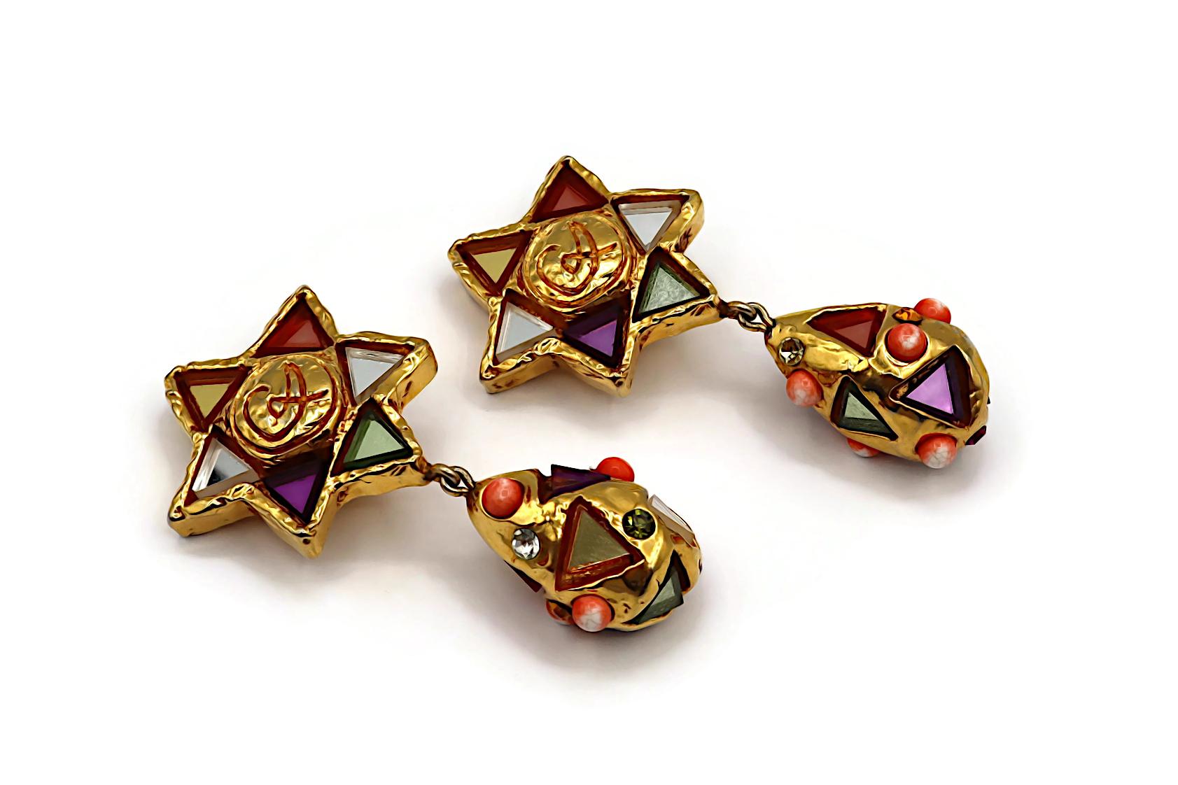 CHRISTIAN LACROIX Pendientes Colgantes Masivos Vintage Tono Oro Espejado en Bastante bueno estado para la venta en Nice, FR