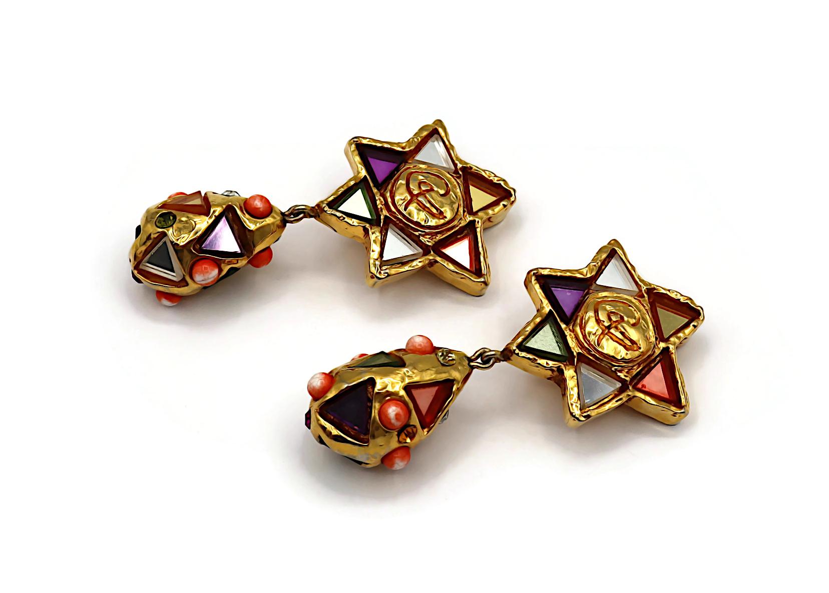 De las mujeres CHRISTIAN LACROIX Pendientes Colgantes Masivos Vintage Tono Oro Espejado en venta