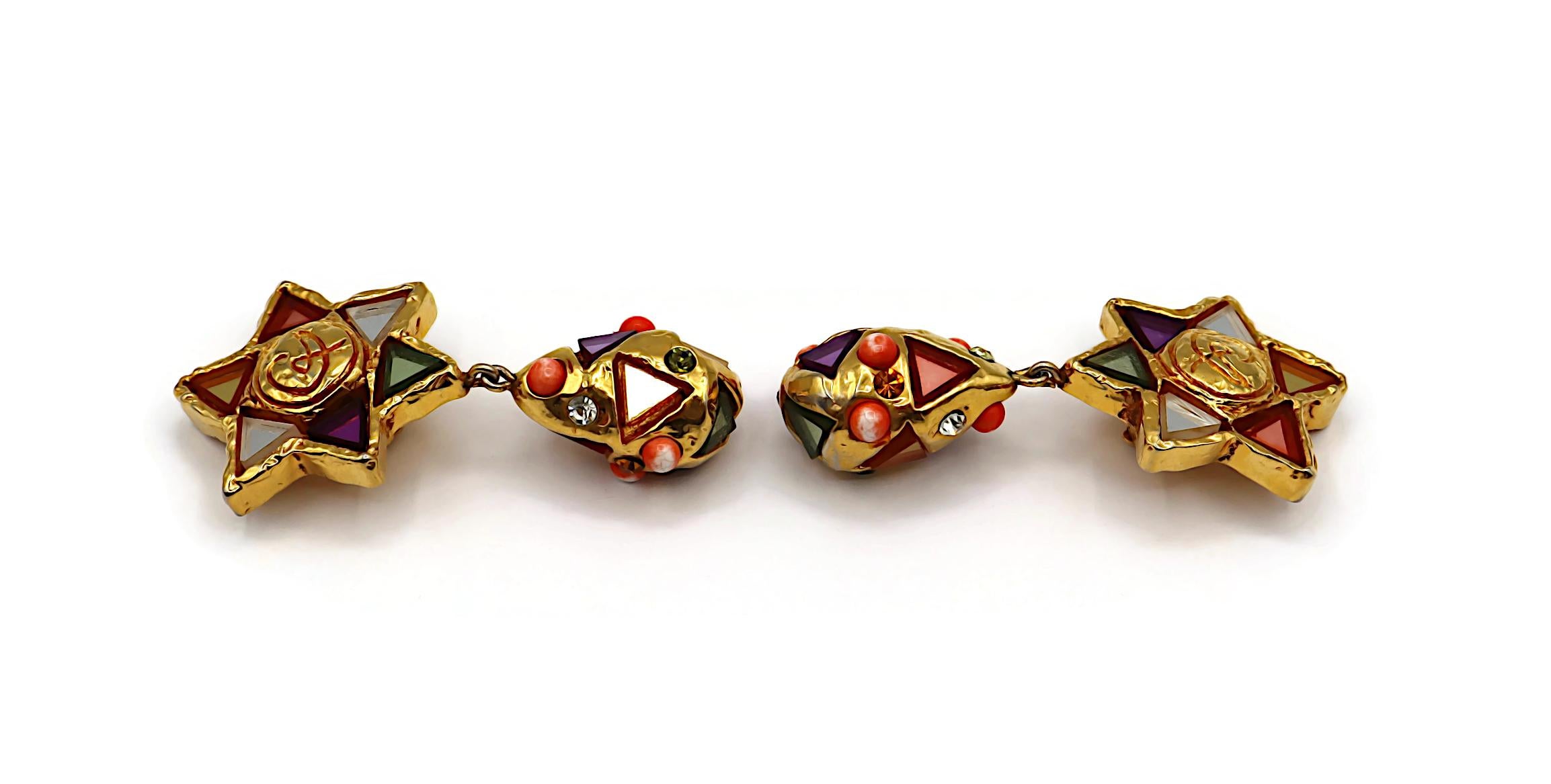 CHRISTIAN LACROIX Pendientes Colgantes Masivos Vintage Tono Oro Espejado en venta 2