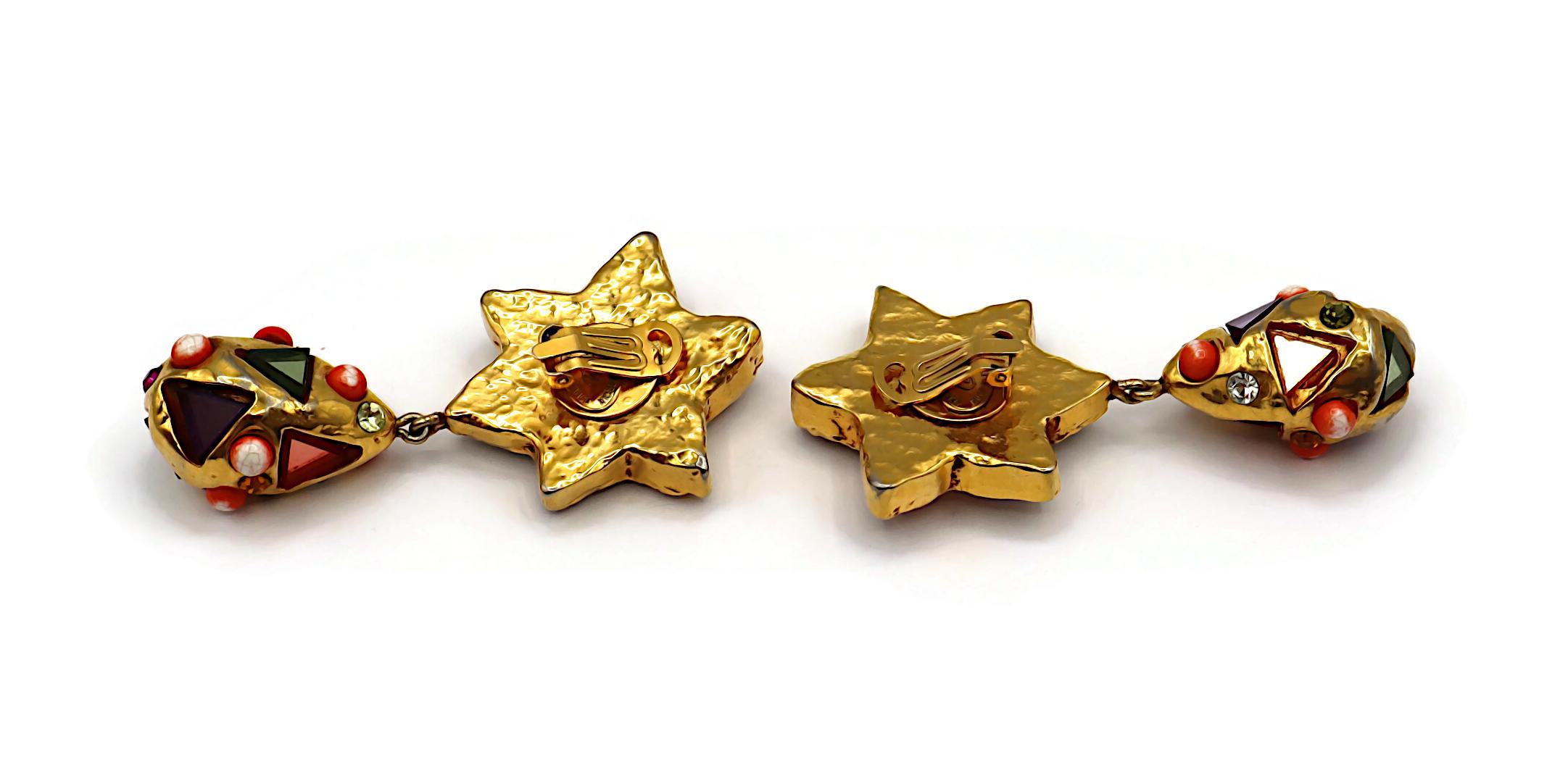 CHRISTIAN LACROIX Pendientes Colgantes Masivos Vintage Tono Oro Espejado en venta 3