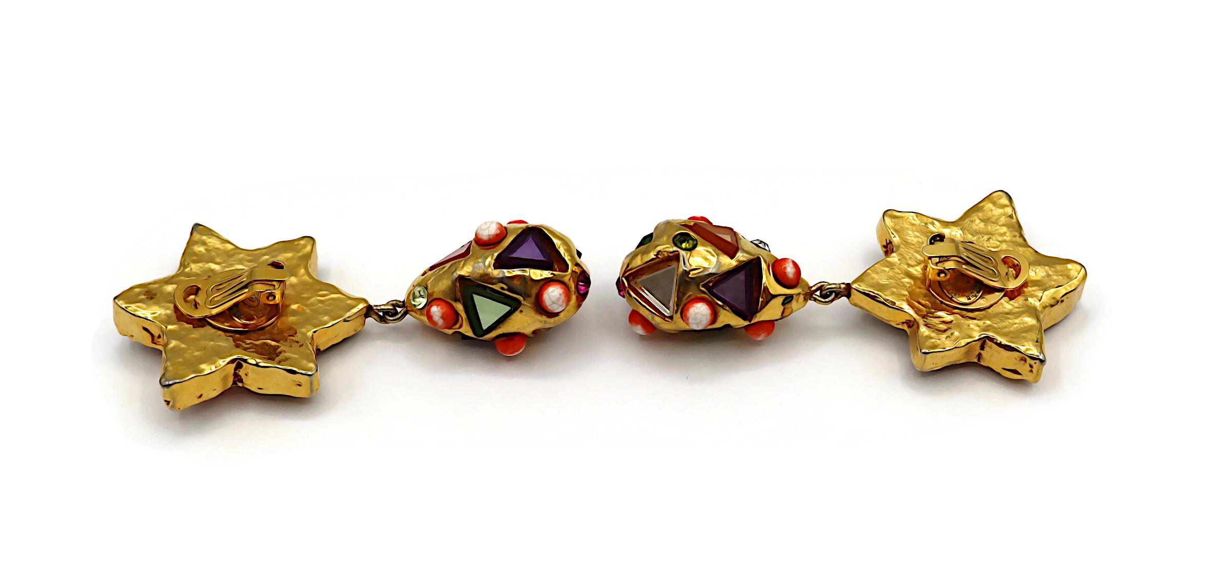 CHRISTIAN LACROIX Pendientes Colgantes Masivos Vintage Tono Oro Espejado en venta 4
