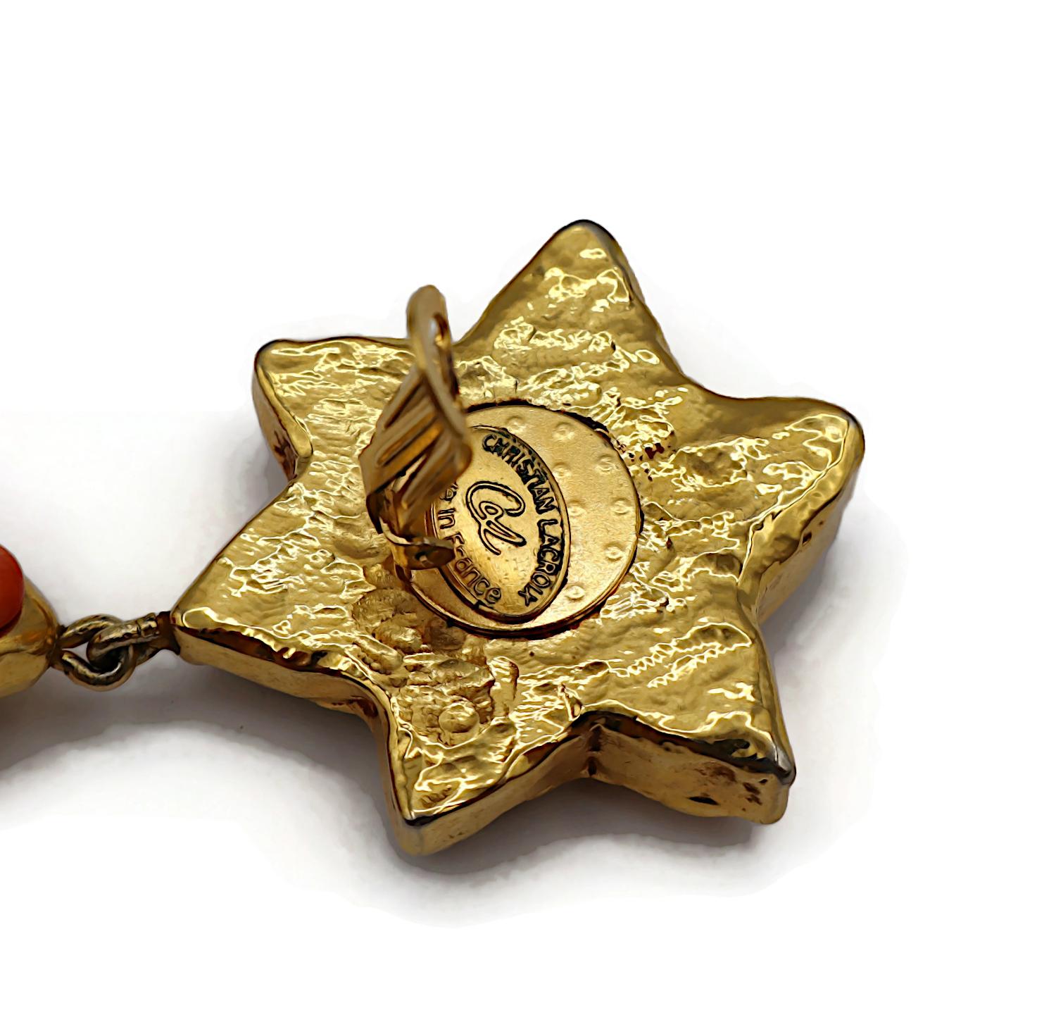 CHRISTIAN LACROIX Pendientes Colgantes Masivos Vintage Tono Oro Espejado en venta 5
