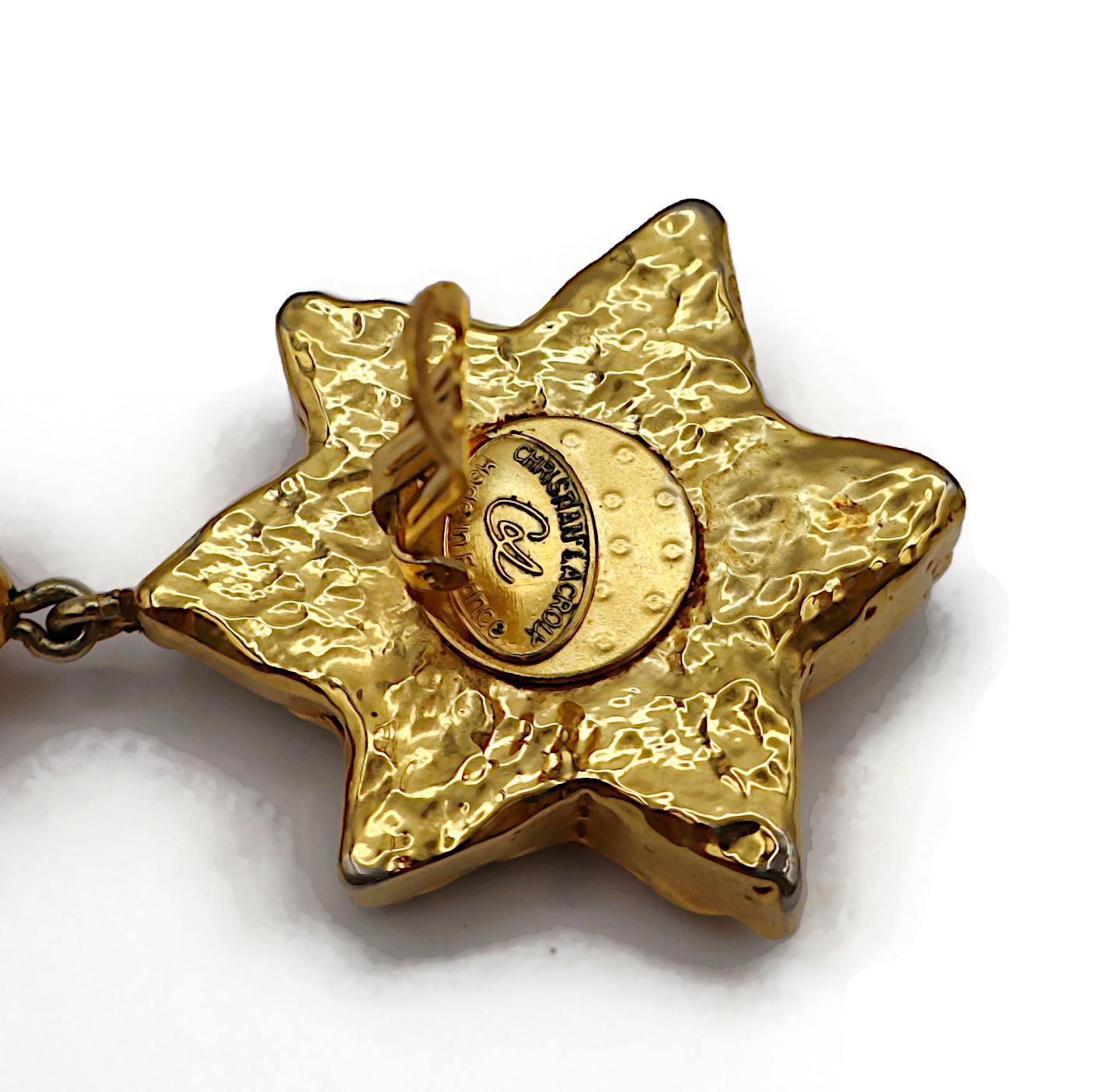 CHRISTIAN LACROIX Pendientes Colgantes Masivos Vintage Tono Oro Espejado en venta 6