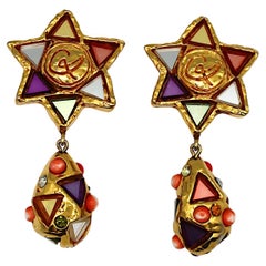 CHRISTIAN LACROIX Vintage Massive Gold Tone Mirrored Dangling Earrings