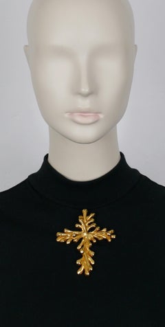 CHRISTIAN LACROIX Vintage Massive Gold Tone Splash Cross Brooch Pendant