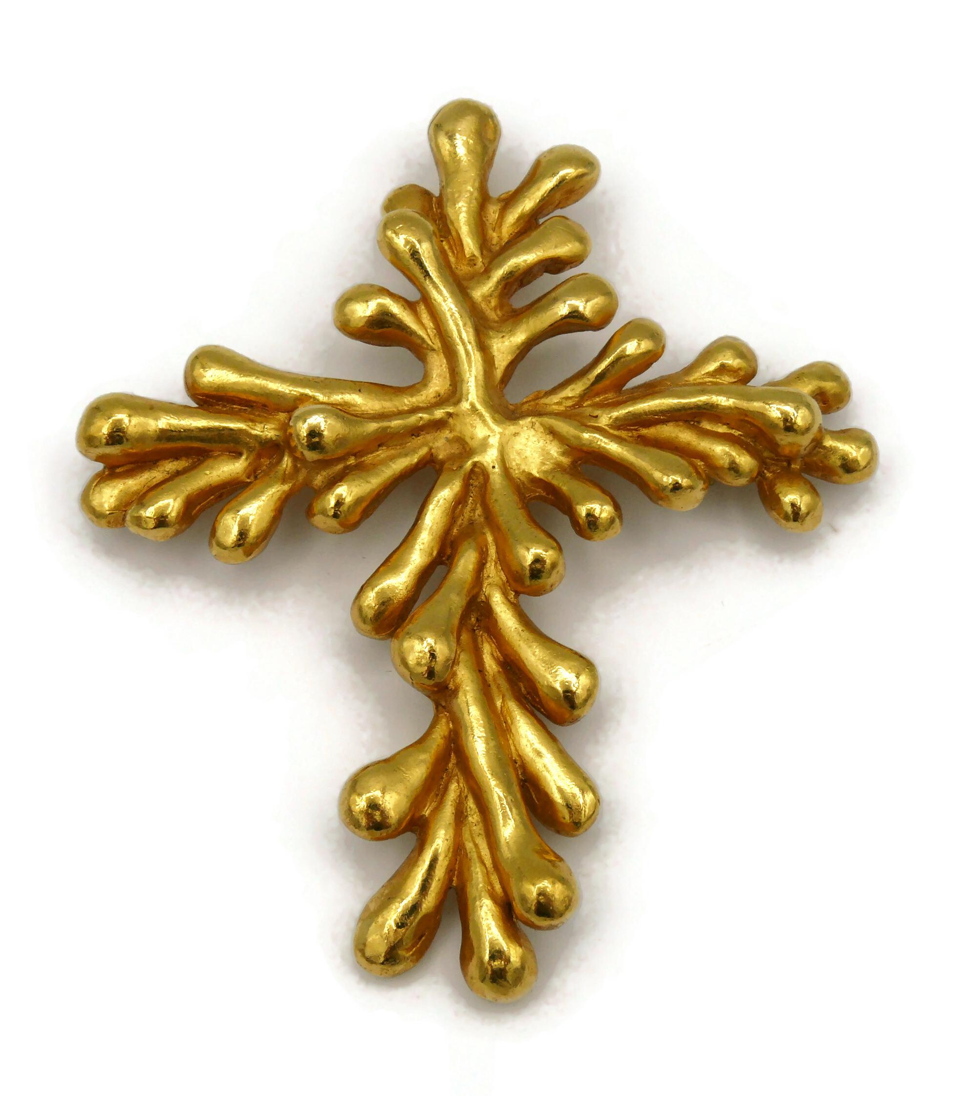 CHRISTIAN LACROIX Pendentif broche croix éclabousssée vintage en or massif Bon état - En vente à Nice, FR