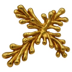 CHRISTIAN LACROIX Vintage Massive Gold Tone Splash Cross Brooch Pendant