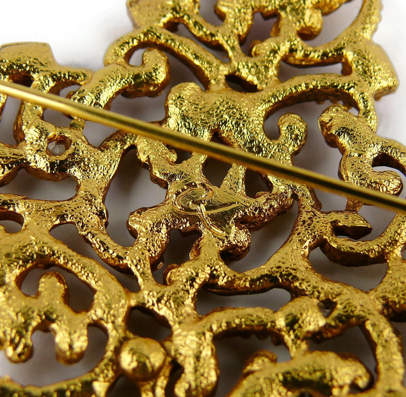 Christian Lacroix Vintage Massive Gold Toned Baroque Jewelled Cross Brooch For Sale 9
