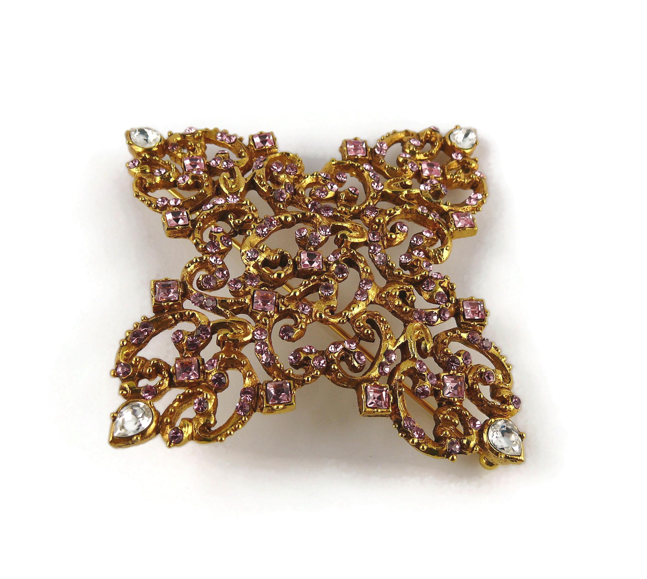 Christian Lacroix Vintage Massive Gold Toned Baroque Jewelled Cross Brooch For Sale 5