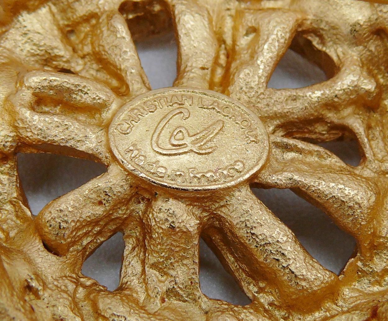 Christian Lacroix Vintage Massive Gold Toned Cross Brooch Pendant 5