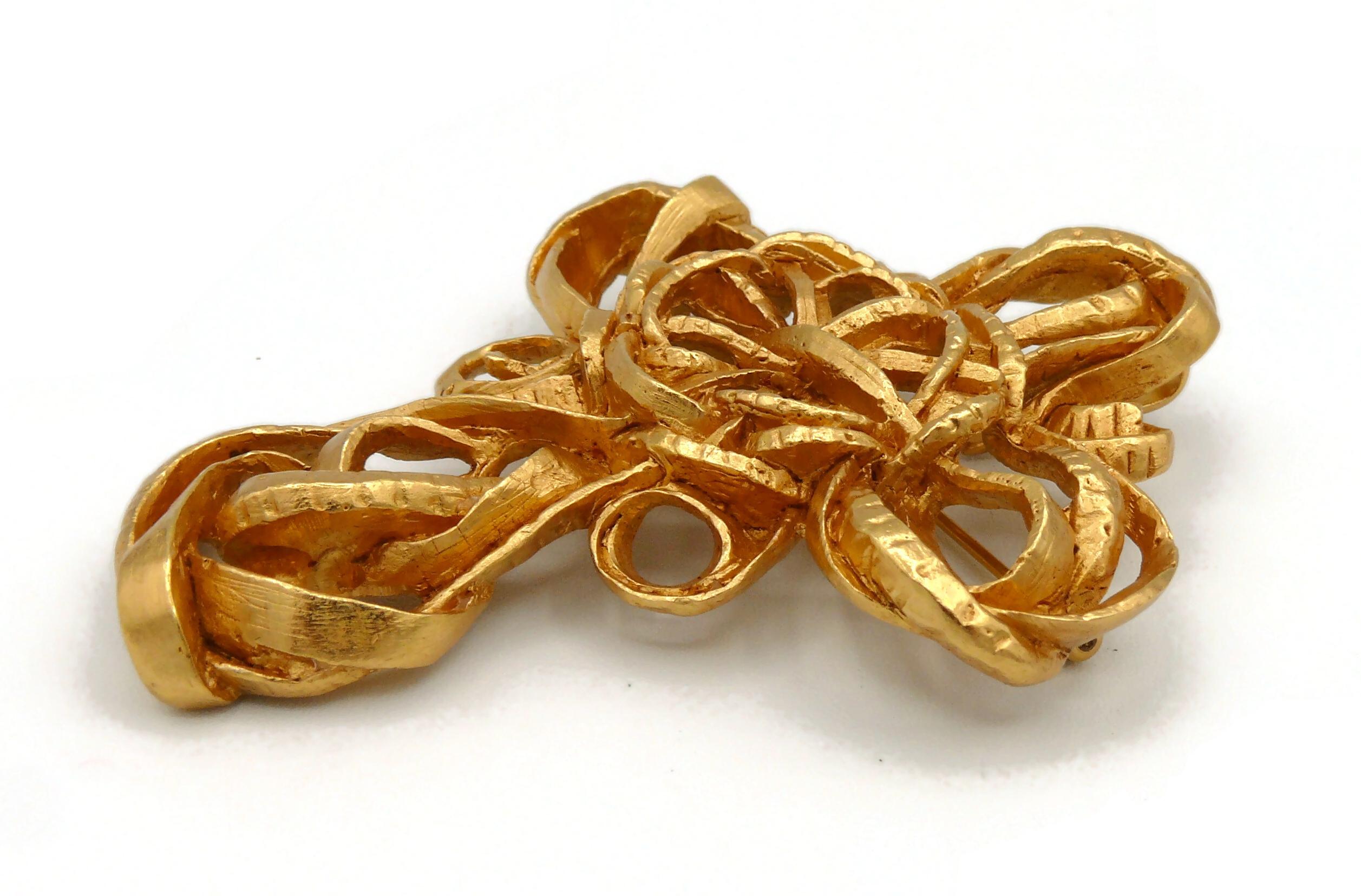 Christian Lacroix Vintage Massive Gold Toned Cross Brooch Pendant 2
