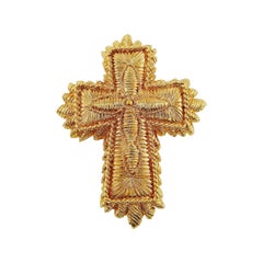 Christian Lacroix Vintage Massive Gold Toned Lace Like Cross Brooch