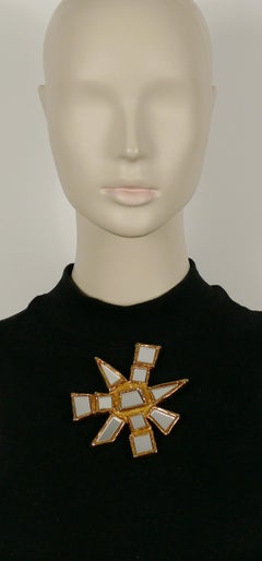 Christian Lacroix Vintage Massive Gold getönten verspiegelten abstrakten Sonne Brosche