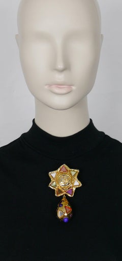Christian Lacroix Vintage Massive Gold getönte verspiegelte baumelnde Vintage-Brosche