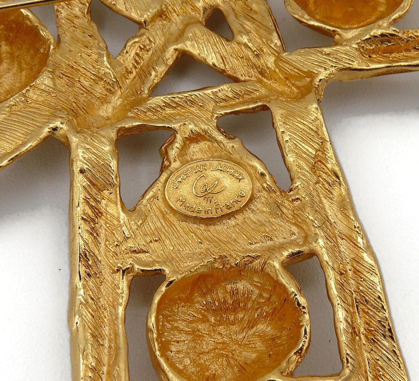 Christian Lacroix Vintage Massive Gold Toned Openwork Cross Brooch Pendant For Sale 5