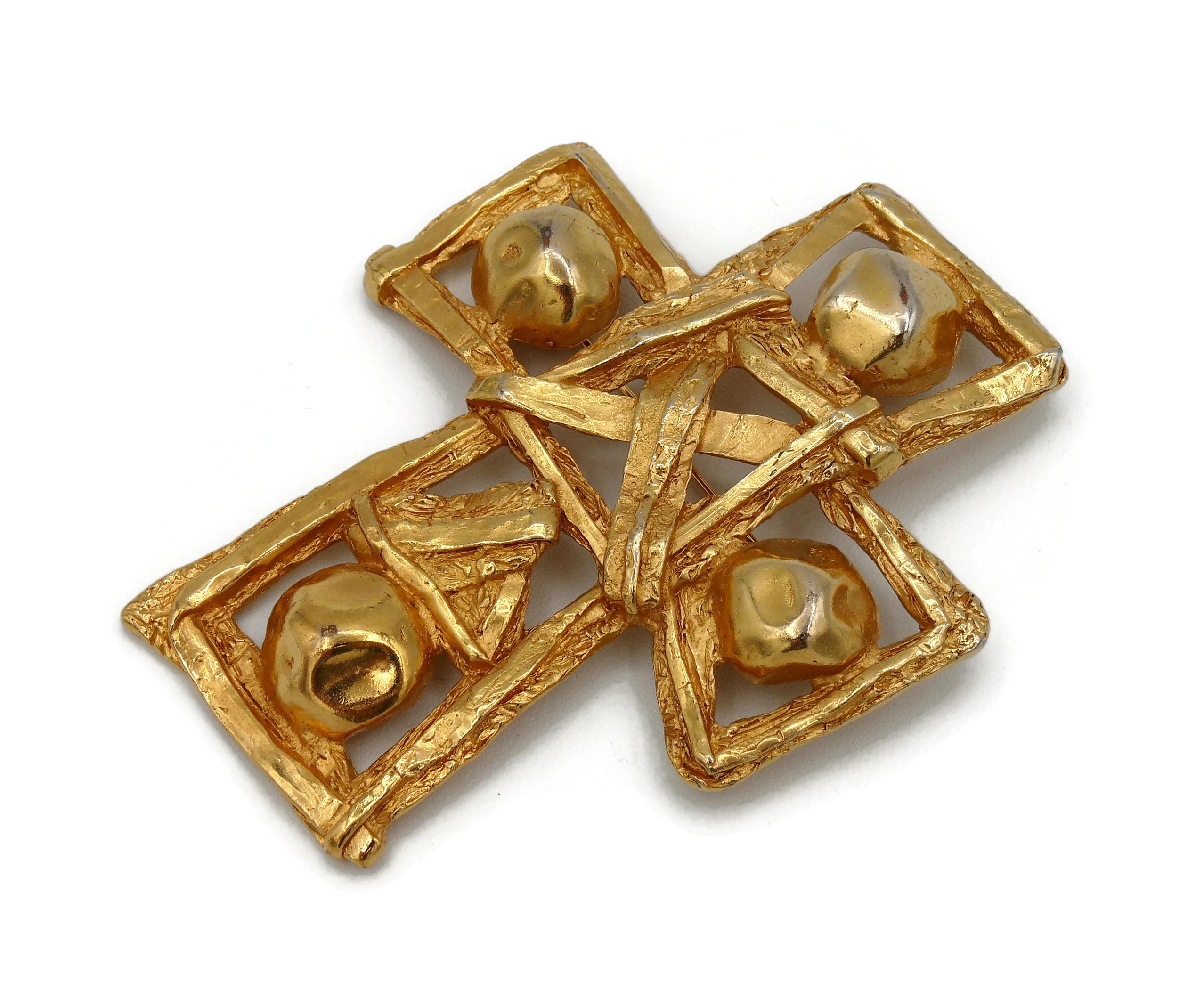 Women's Christian Lacroix Vintage Massive Gold Toned Openwork Cross Brooch Pendant For Sale