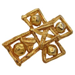 Christian Lacroix Vintage Massive Gold Toned Openwork Cross Brooch Pendant