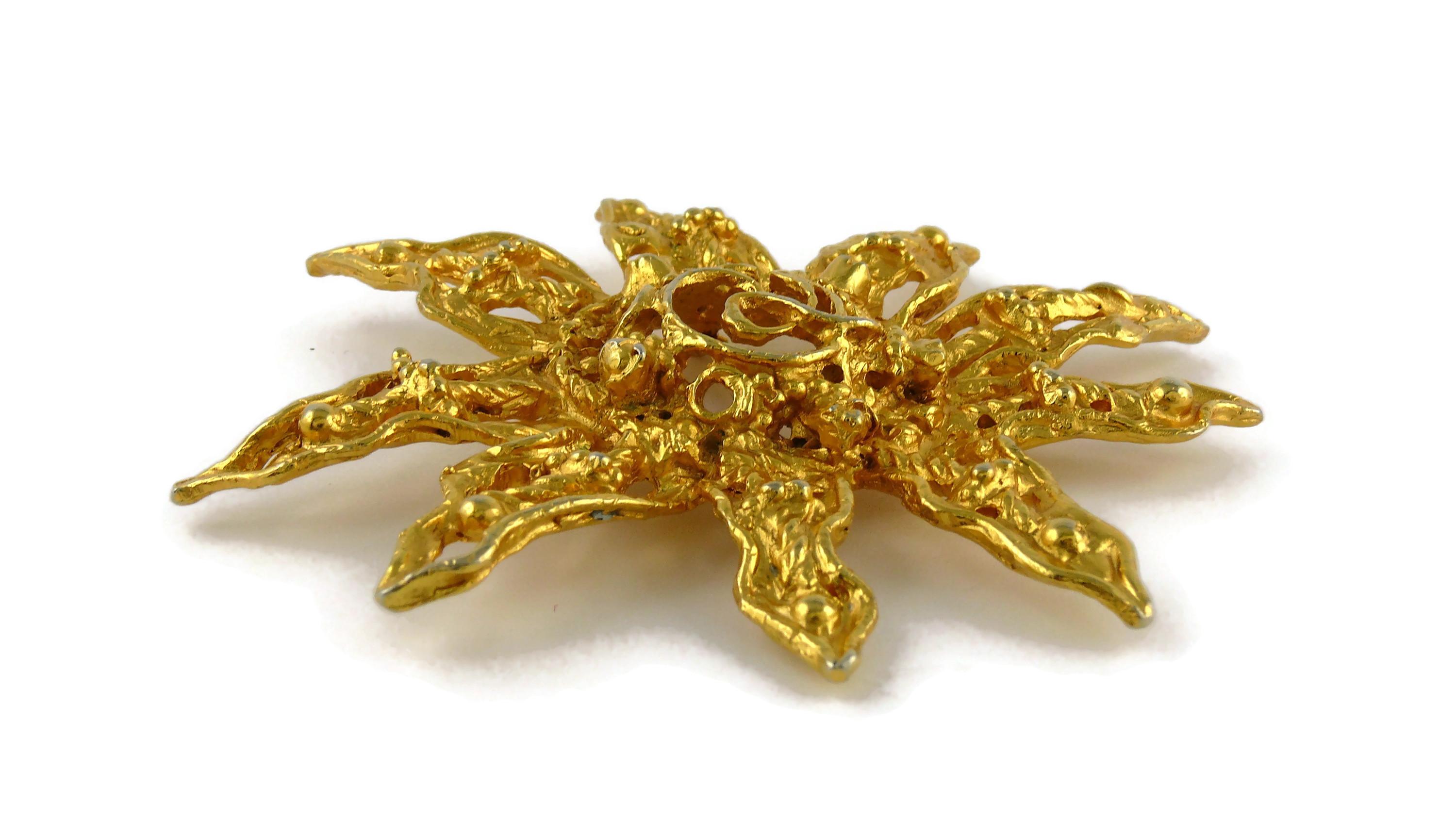 Christian Lacroix Vintage Massive Gold Toned Openwork Sun Brooch 1