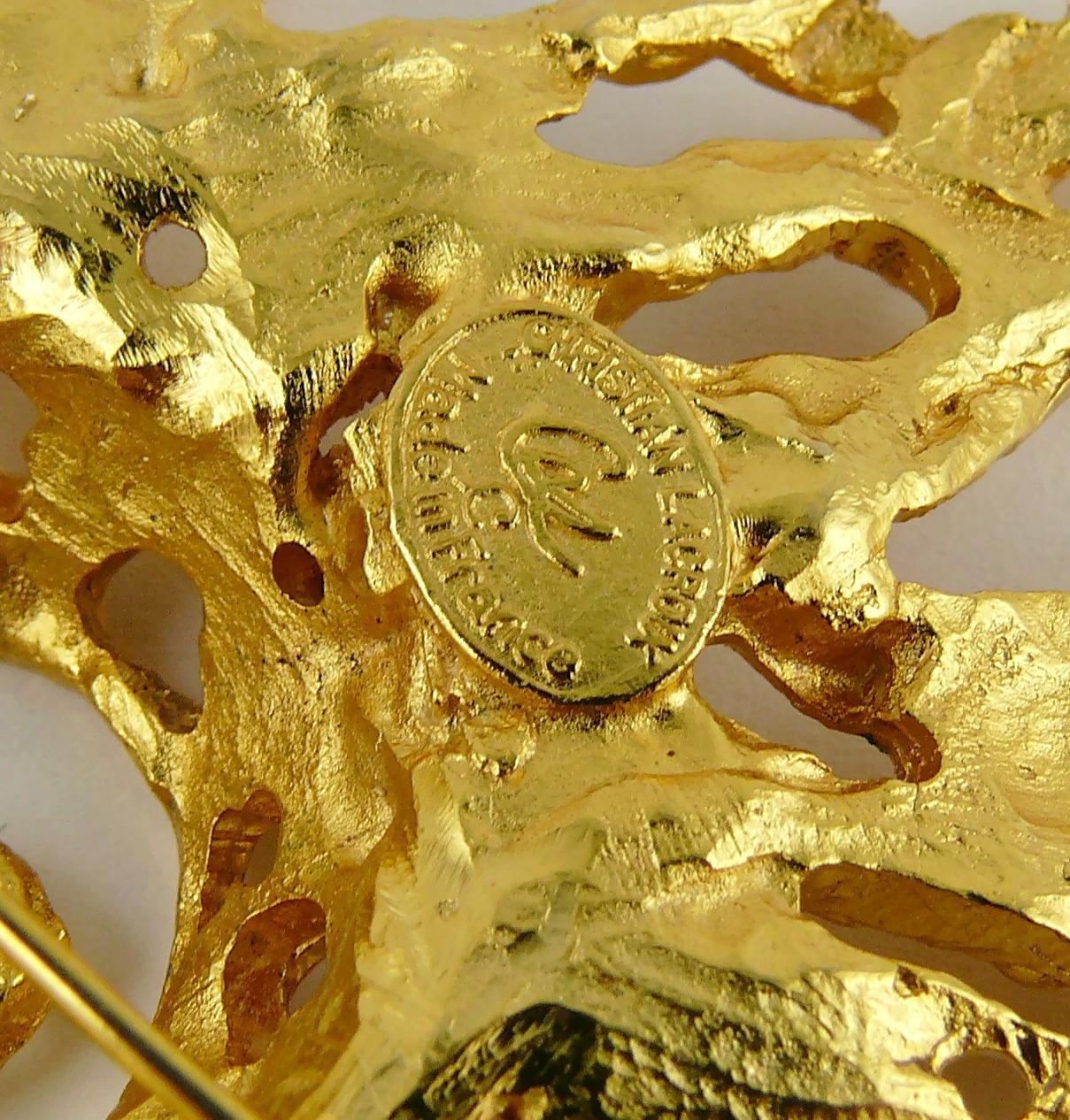 Christian Lacroix Vintage Massive Gold Toned Openwork Sun Brooch 4