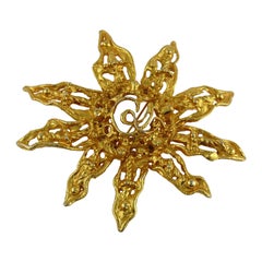 Christian Lacroix Vintage Massive Gold Toned Openwork Sun Brooch