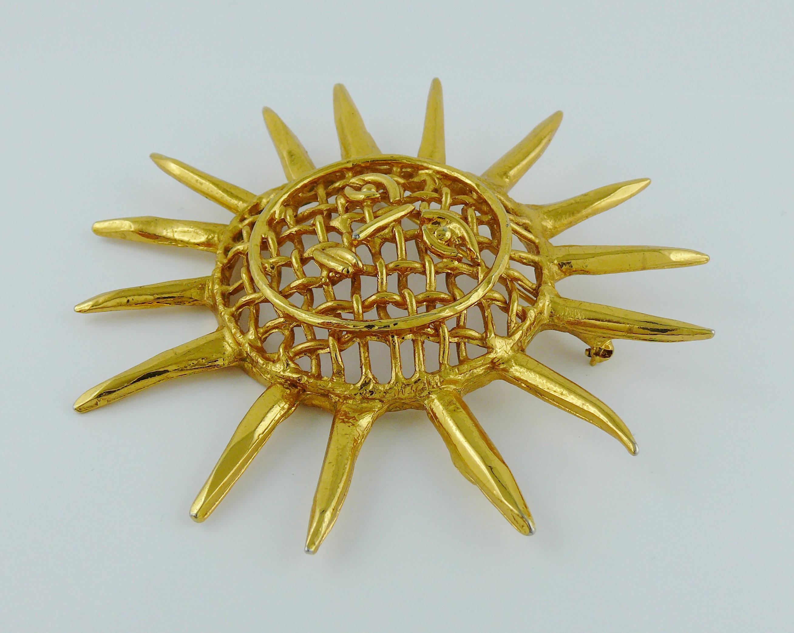 Christian Lacroix Vintage Massive Gold Toned Sun Brooch 1