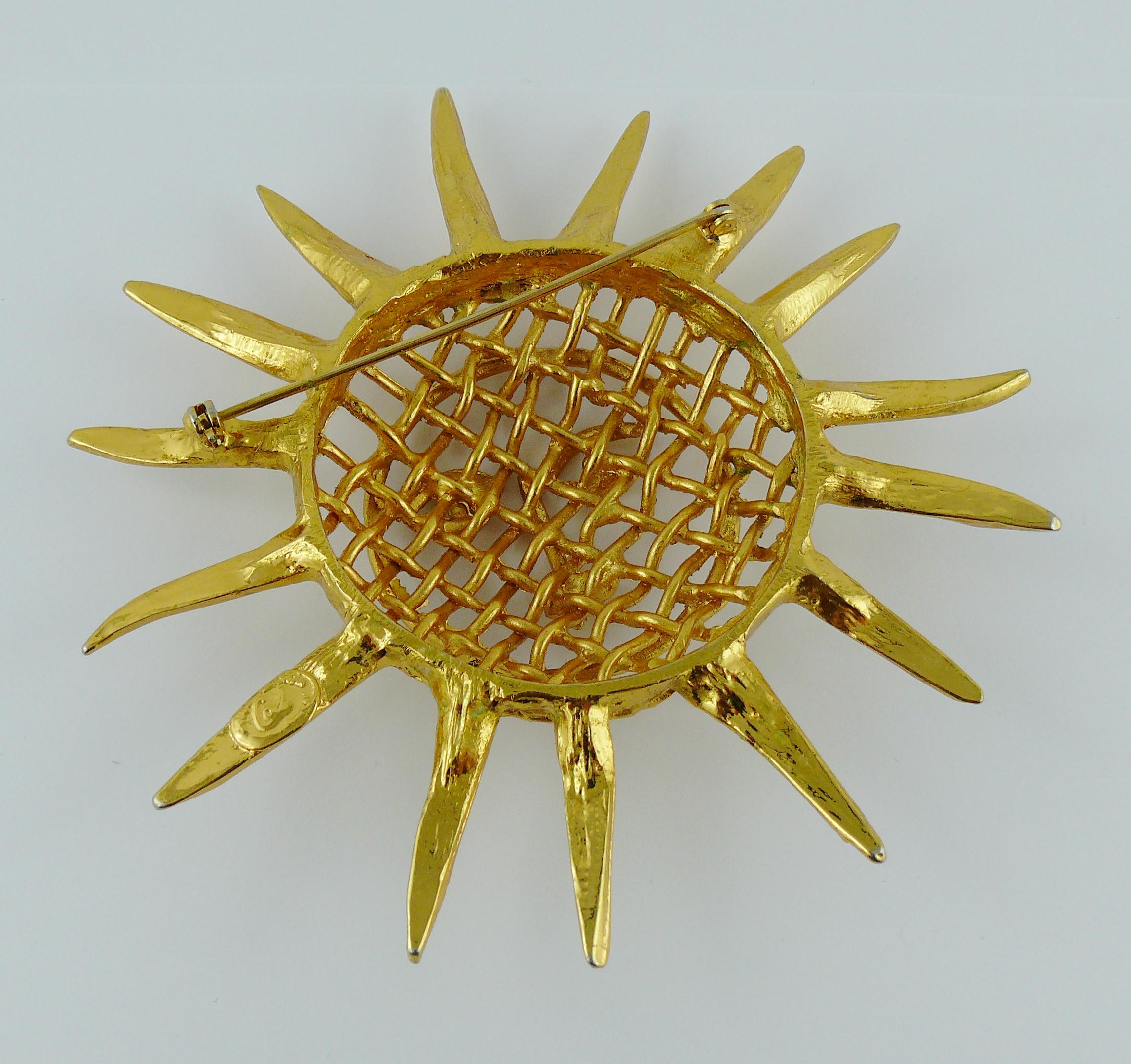 Christian Lacroix Vintage Massive Gold Toned Sun Brooch 2