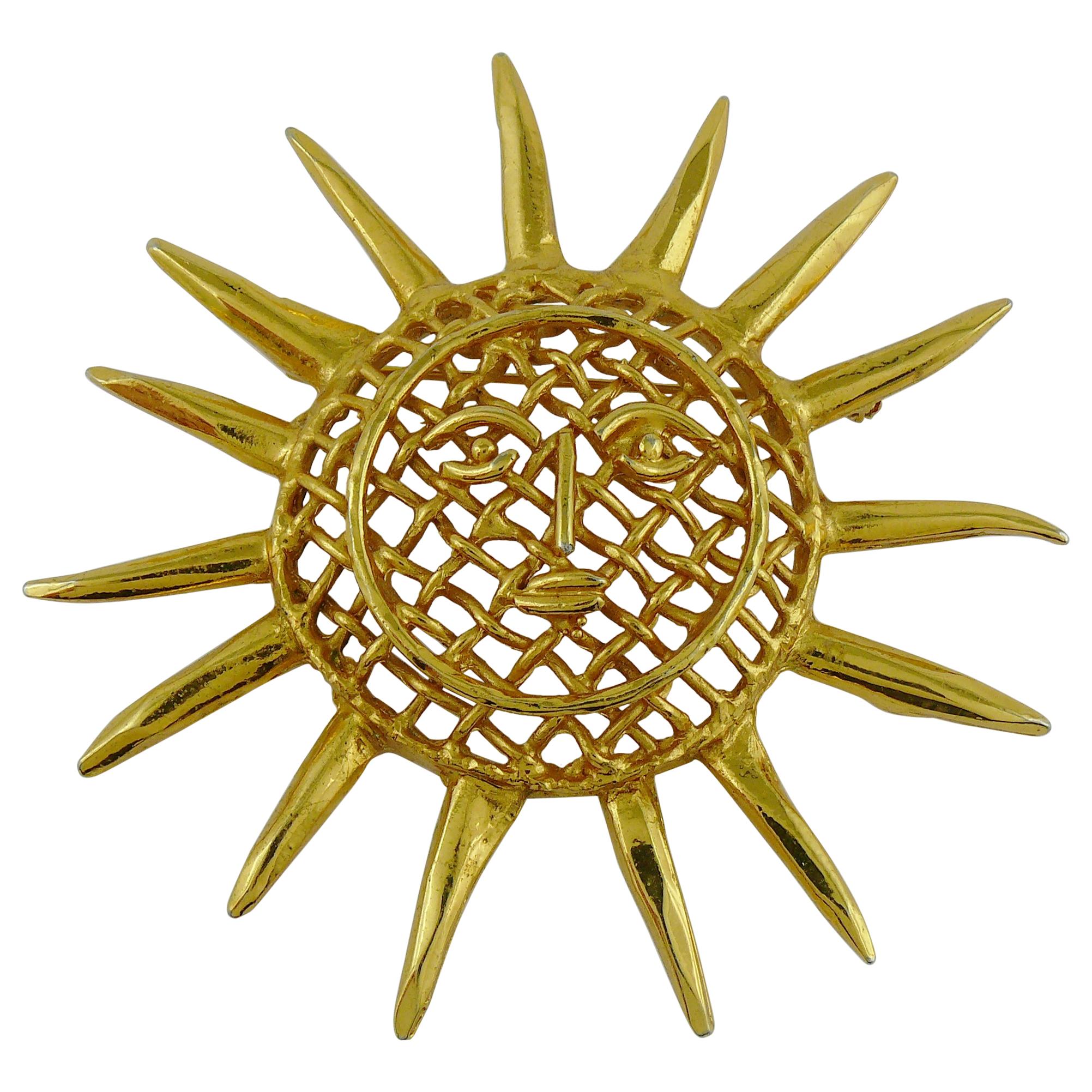 Christian Lacroix Vintage Massive Gold Toned Sun Brooch