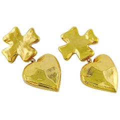 Christian Lacroix Vintage Massive Iconic Cross Heart Dangling Earrings