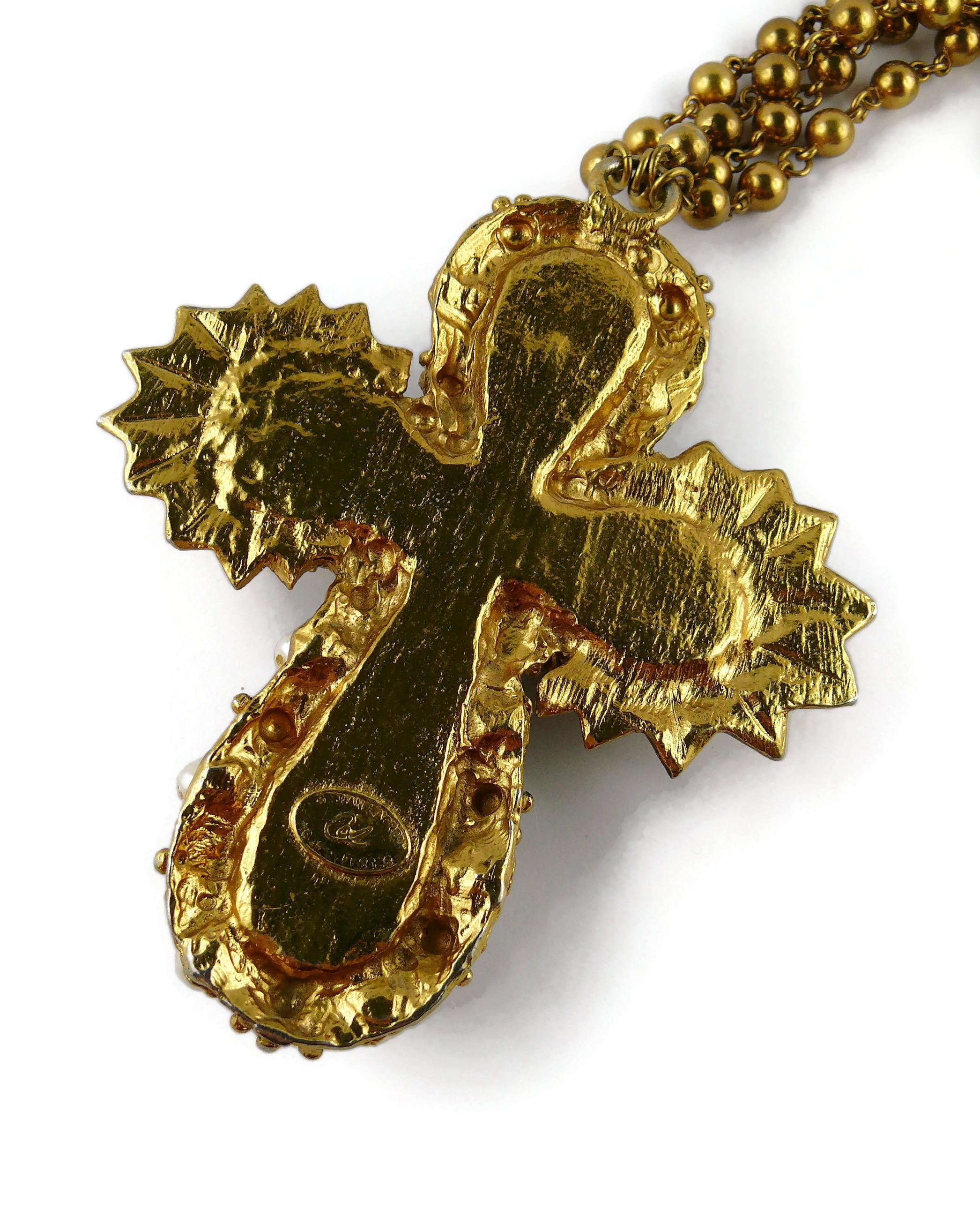 Christian Lacroix Vintage Massive Iconic Jewelled Cross Pendant Necklace 11