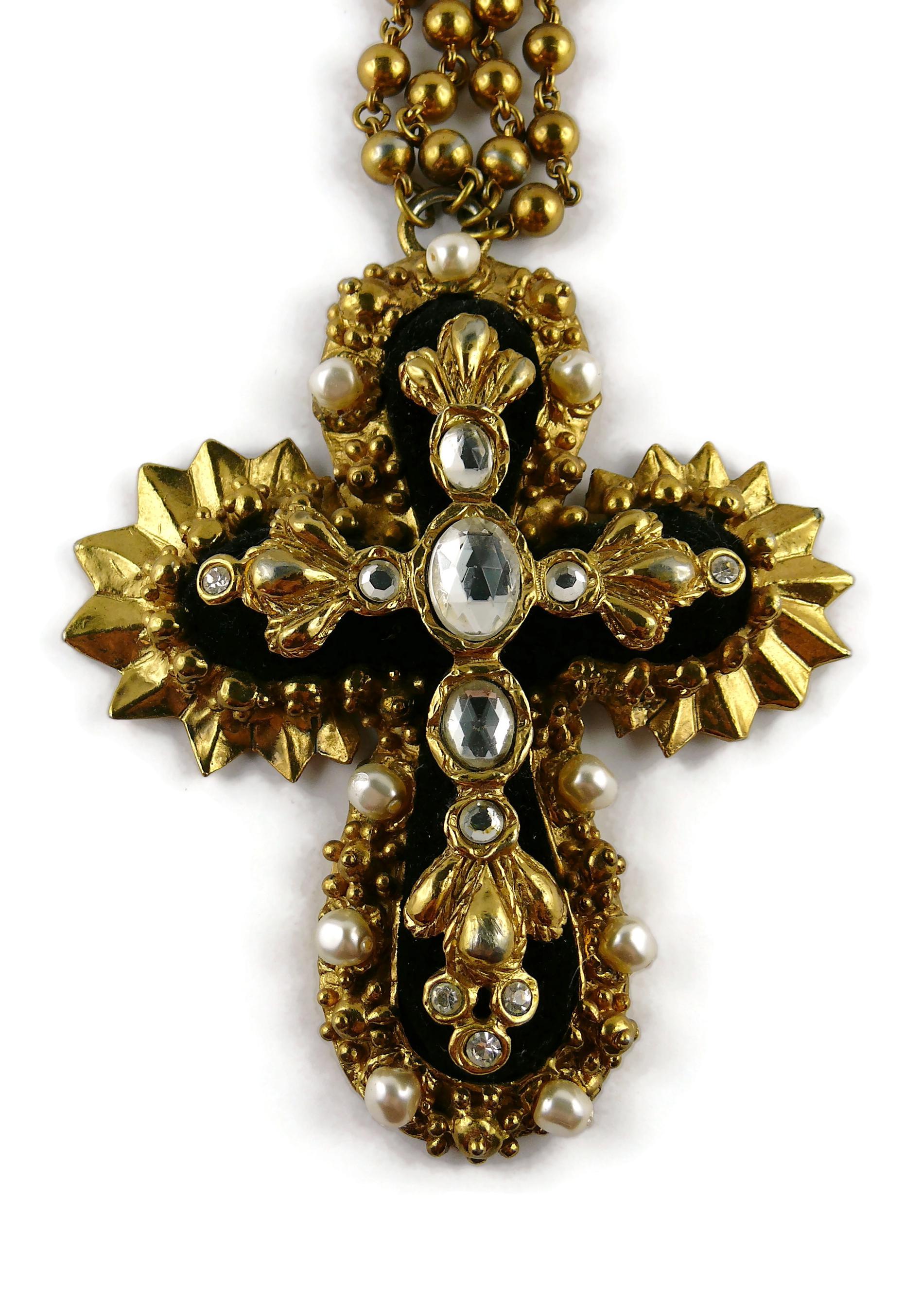 Christian Lacroix Vintage Massive Iconic Jewelled Cross Pendant Necklace In Fair Condition In Nice, FR