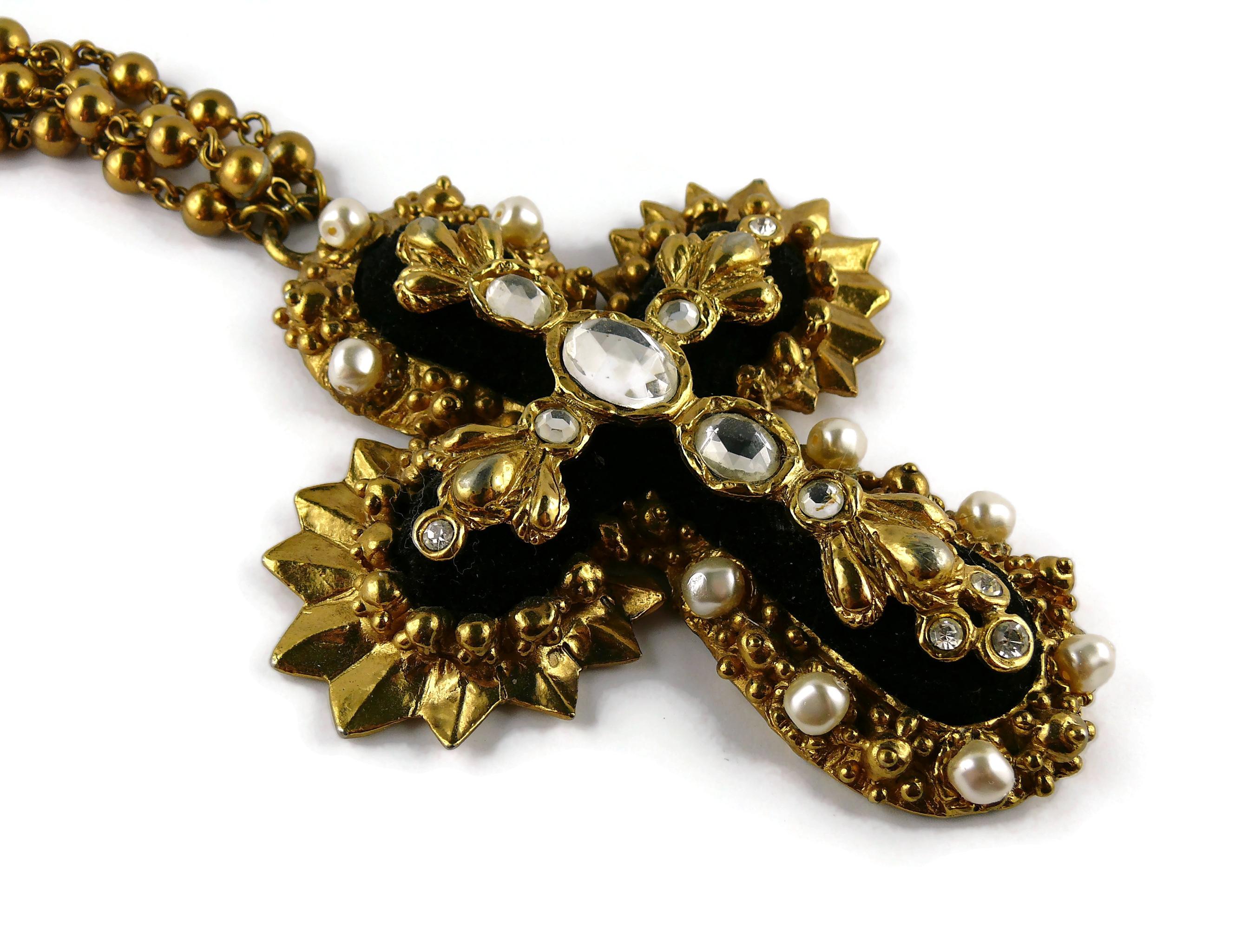 Women's Christian Lacroix Vintage Massive Iconic Jewelled Cross Pendant Necklace