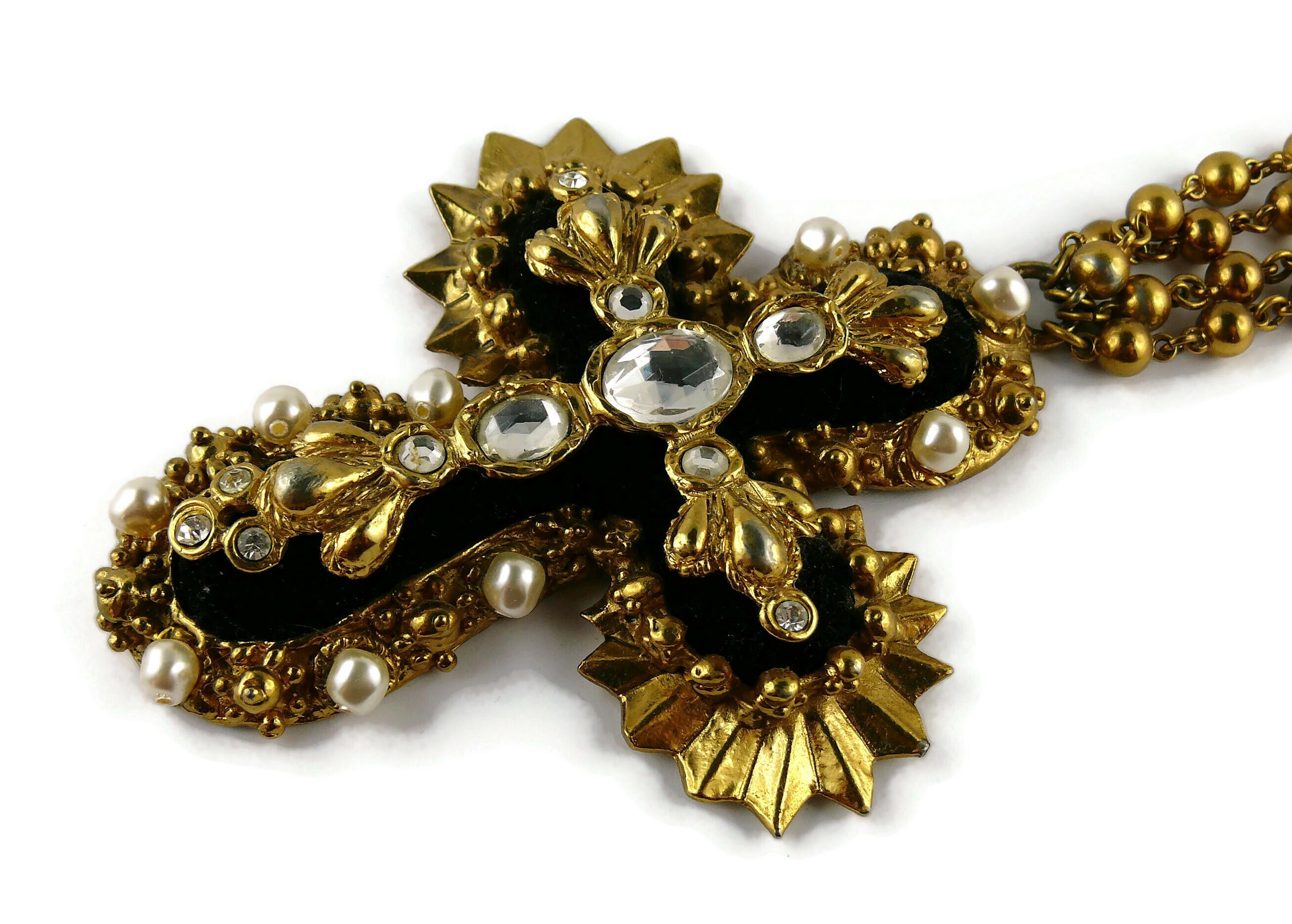 Christian Lacroix Vintage Massive Iconic Jewelled Cross Pendant Necklace 1