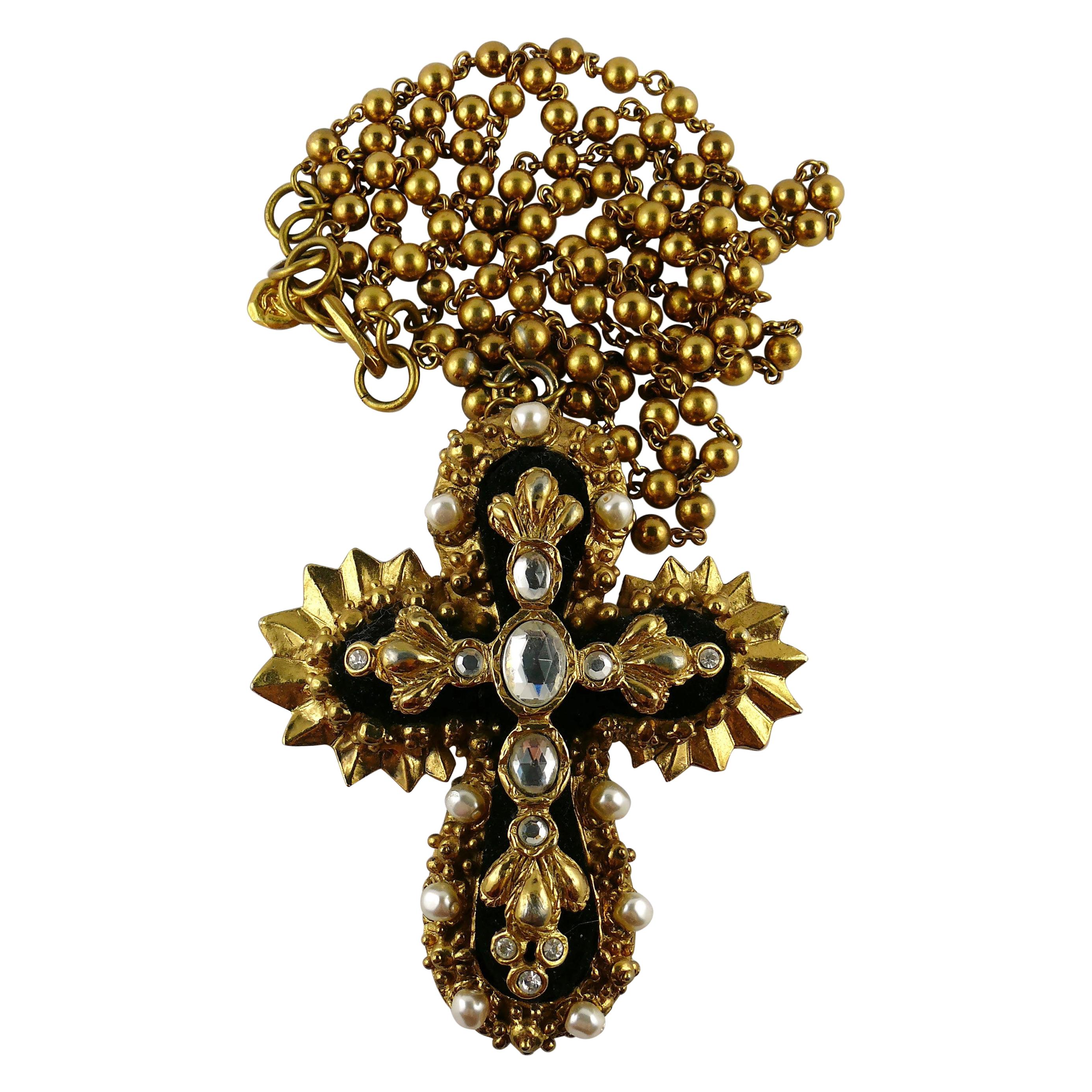 Christian Lacroix Vintage Massive Iconic Jewelled Cross Pendant Necklace