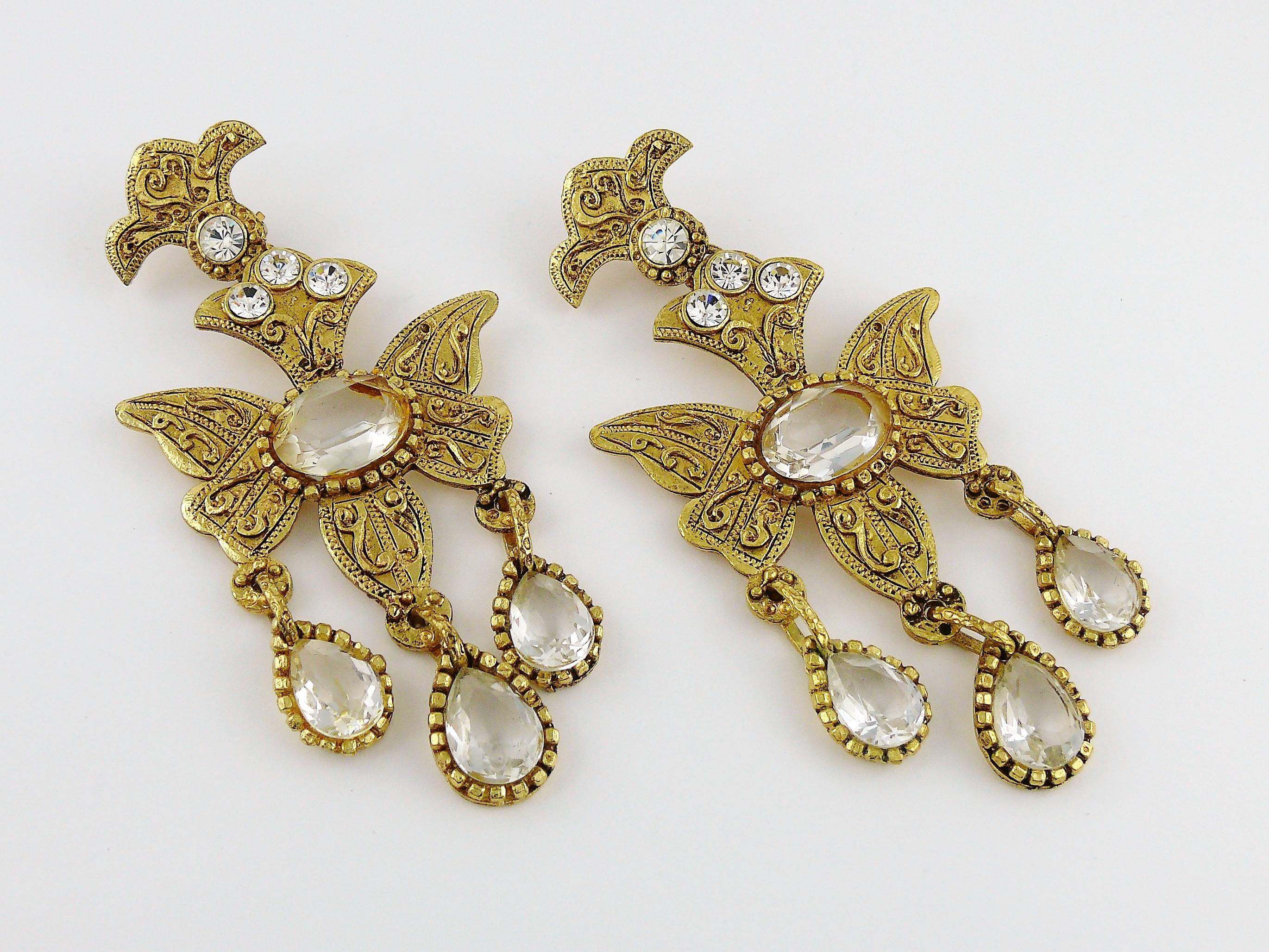 Christian Lacroix Vintage Massive Jewelled Chandelier Butterfly Earrings In Good Condition In Nice, FR