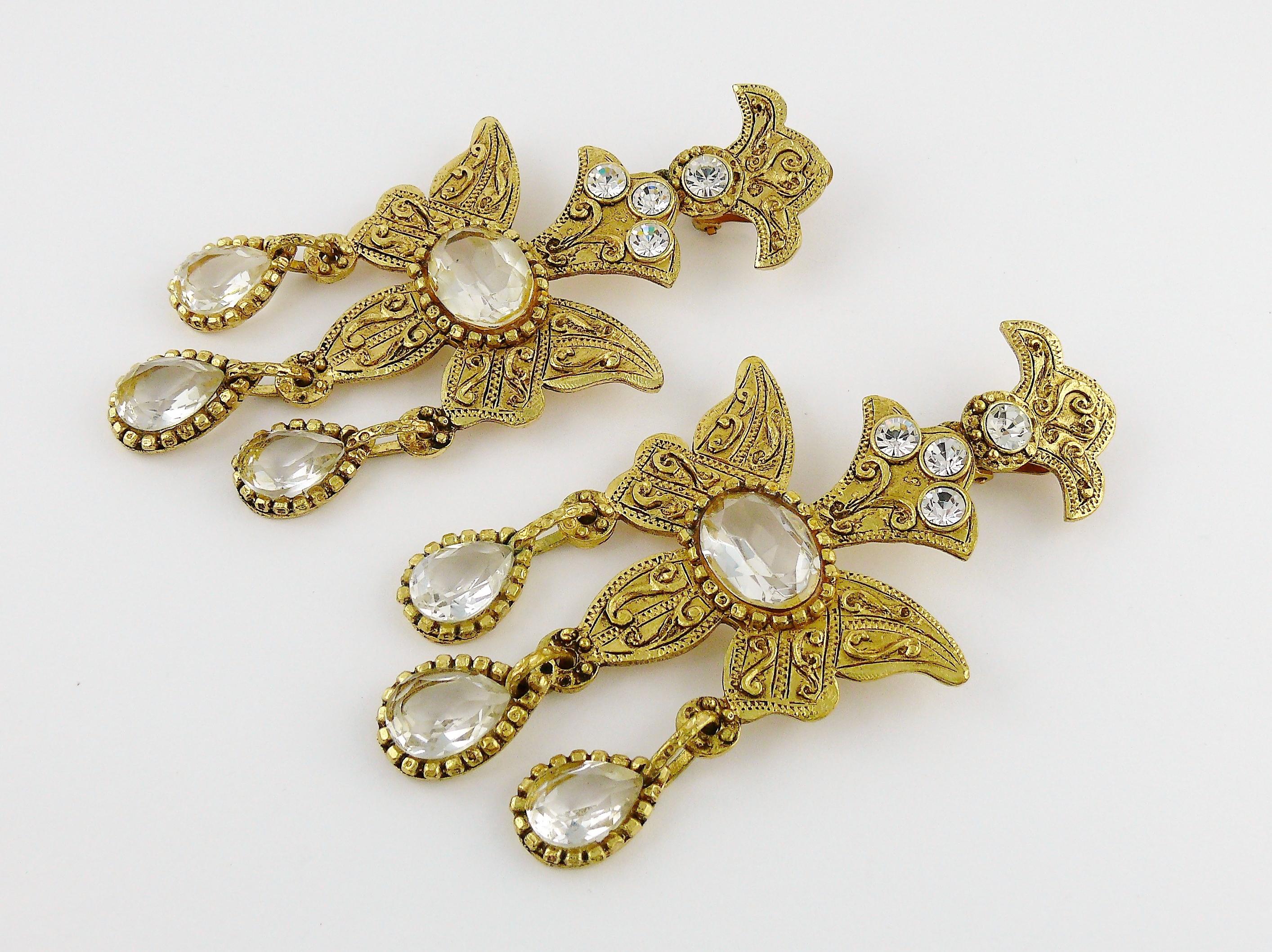Christian Lacroix Vintage Massive Jewelled Chandelier Butterfly Earrings 1