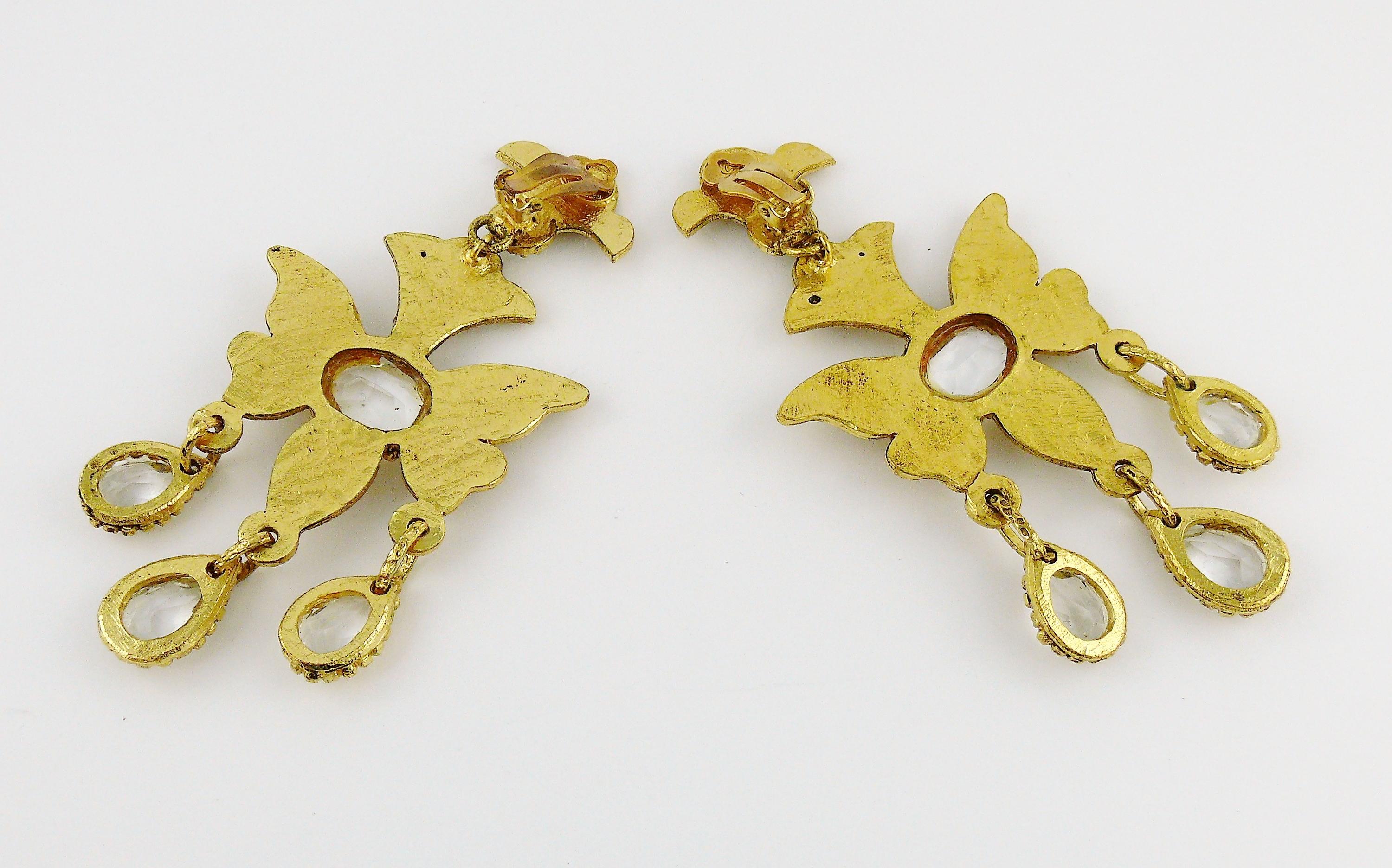 Christian Lacroix Vintage Massive Jewelled Chandelier Butterfly Earrings 4