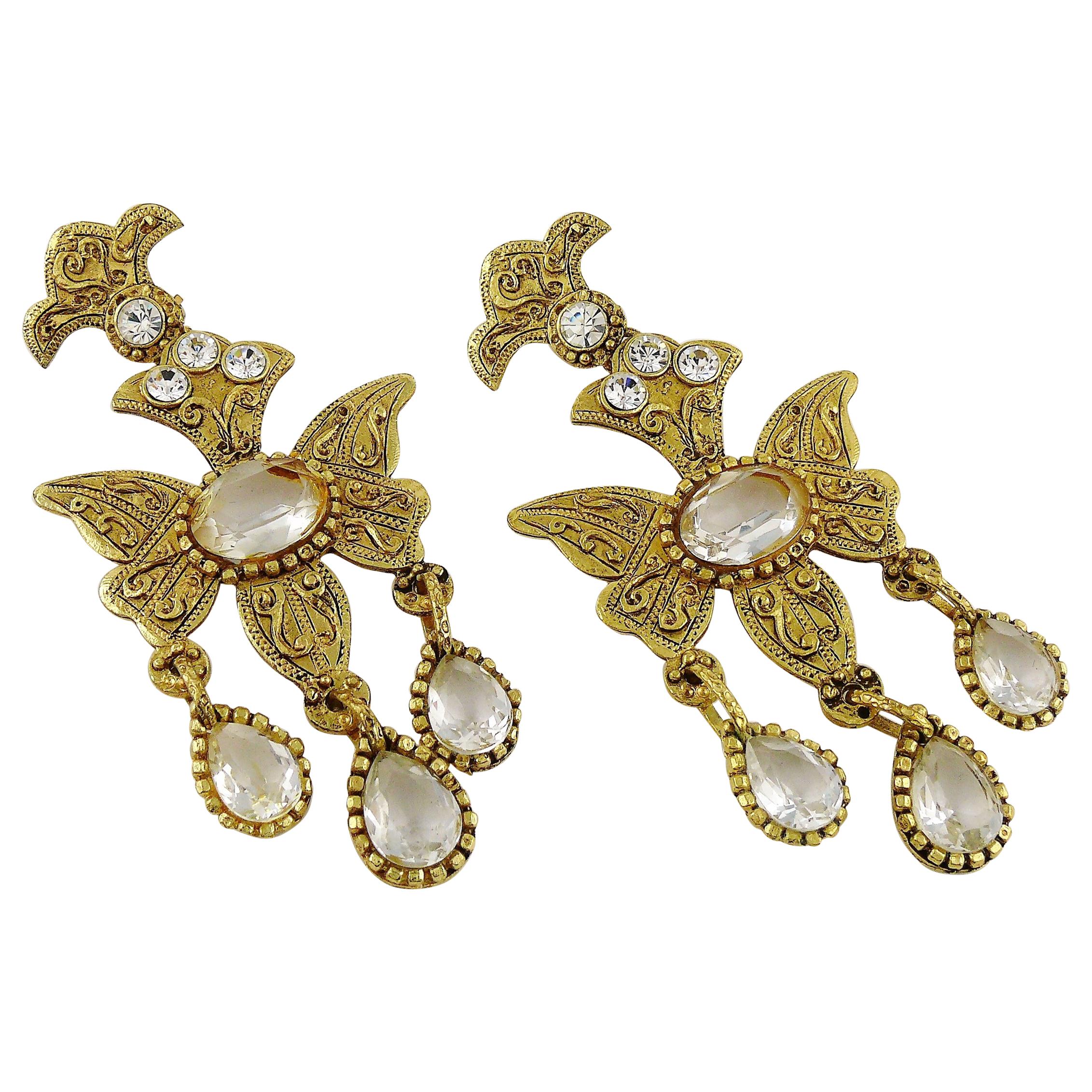Christian Lacroix Vintage Massive Jewelled Chandelier Butterfly Earrings