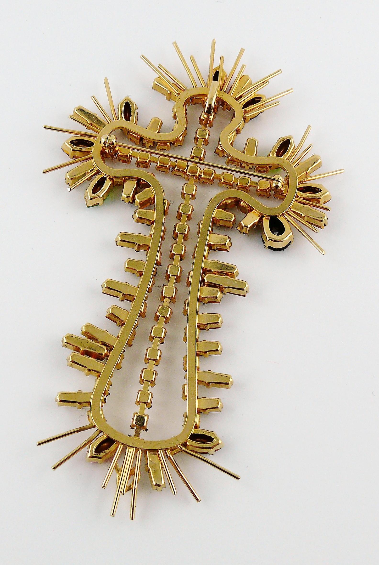 Christian Lacroix Vintage Massive Jewelled Cross Brooch Pendant 6
