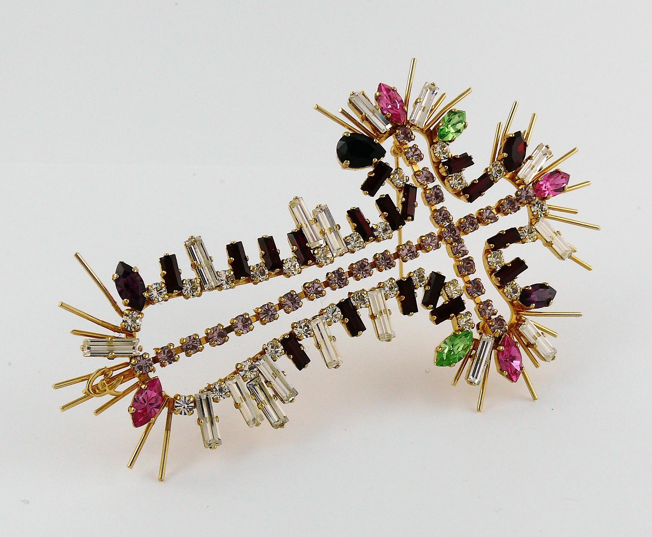 Christian Lacroix Vintage Massive Jewelled Cross Brooch Pendant In Good Condition In Nice, FR
