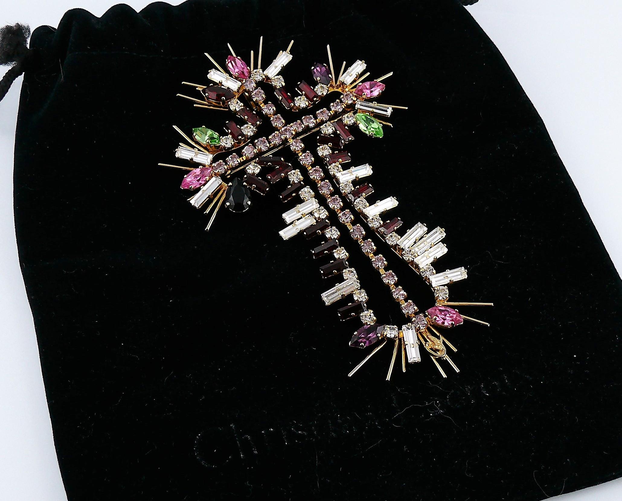 Christian Lacroix Vintage Massive Jewelled Cross Brooch Pendant 2