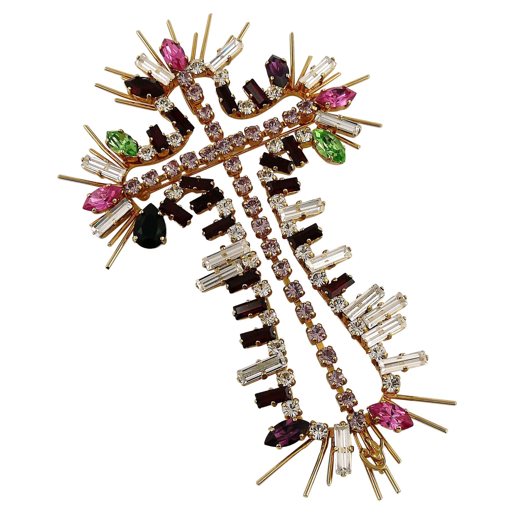 Christian Lacroix Vintage Massive Jewelled Cross Brooch Pendant