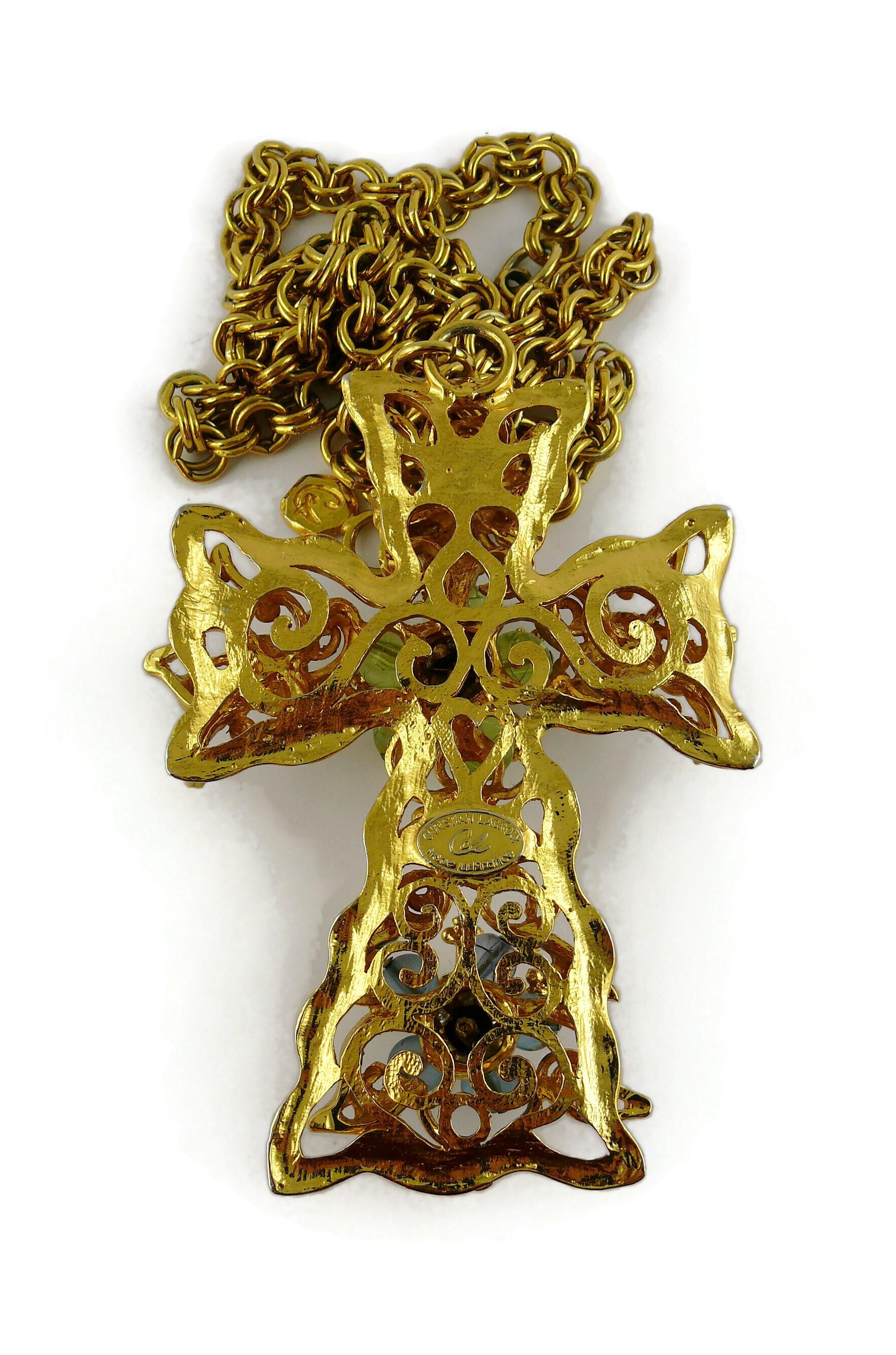 Christian Lacroix Vintage Massive Jewelled Cross Pendant Necklace 12