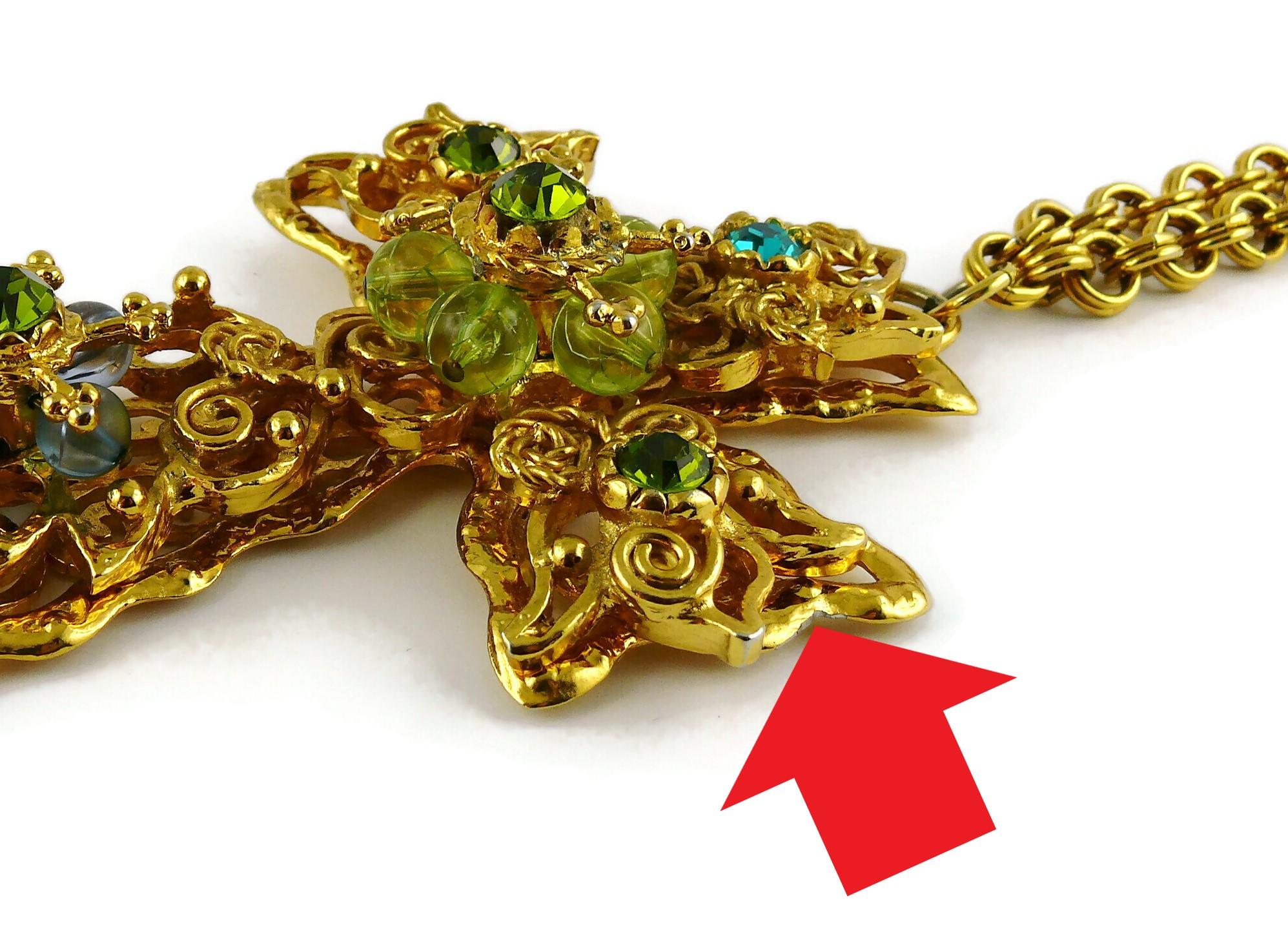 Christian Lacroix Vintage Massive Jewelled Cross Pendant Necklace 13